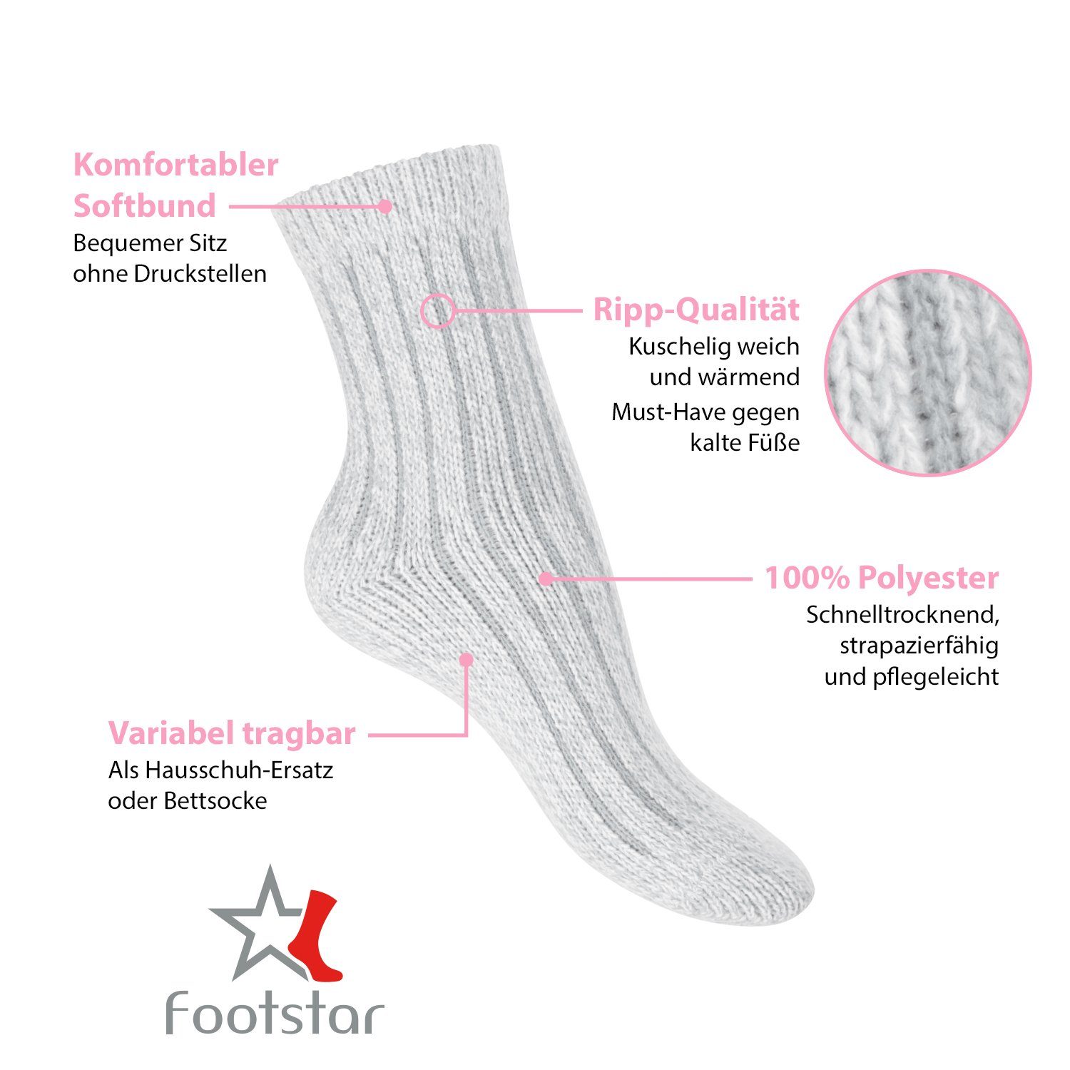 Footstar Kuschelsocken Damen Kuschelsocken (4 Paar) - Warm & flauschig