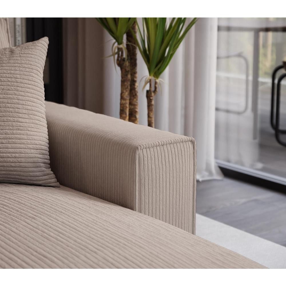 Beautysofa Ecksofa mit Schlaffunktion und Bettkasten PARYS L, Polstersofa aus Cordstoff, POSO-Cordstoff, Ottomane auf der linken oder rechten Seite