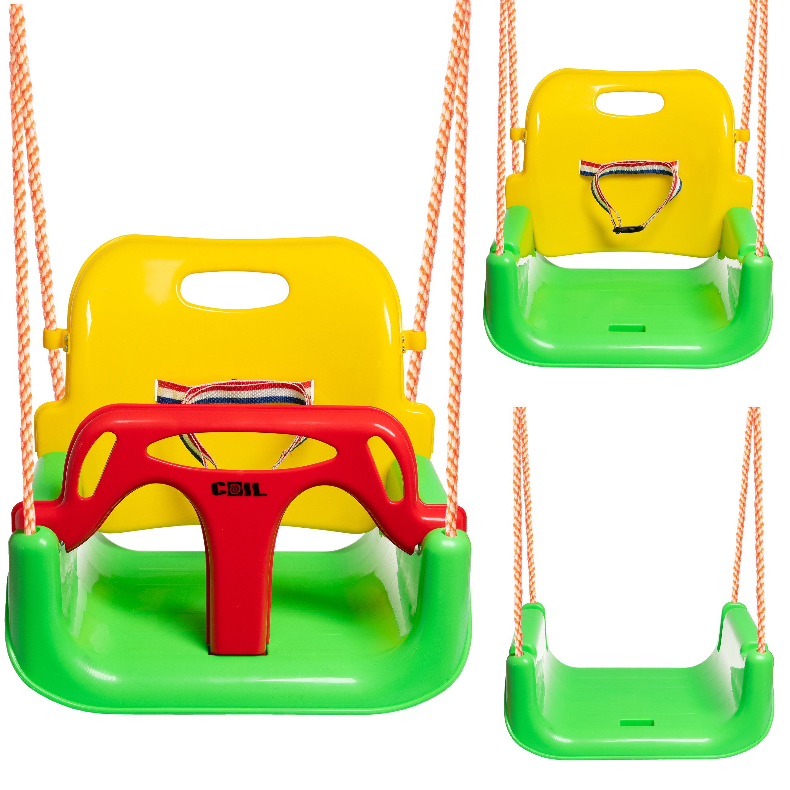 COIL Babyschaukel Schaukel 3in1, Gartenschaukel,Rückenlehne und Anschnallgurt,bis 60kg