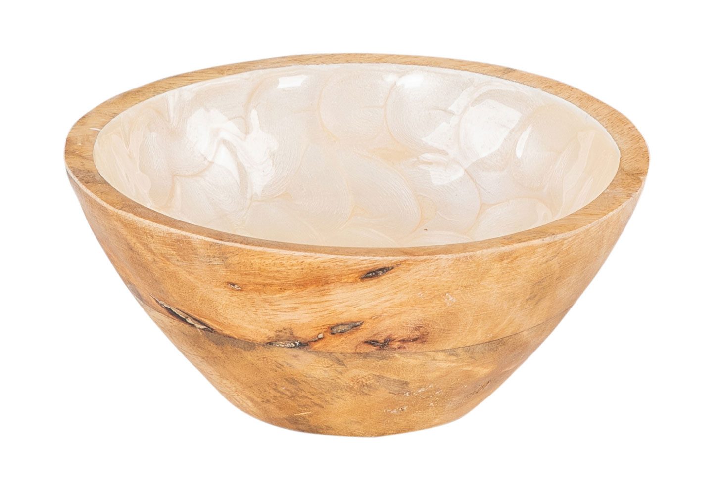 Levandeo® Dekoschale, Schüssel 15cm Mango Holz Creme Perlmutt Emaille Schal günstig online kaufen