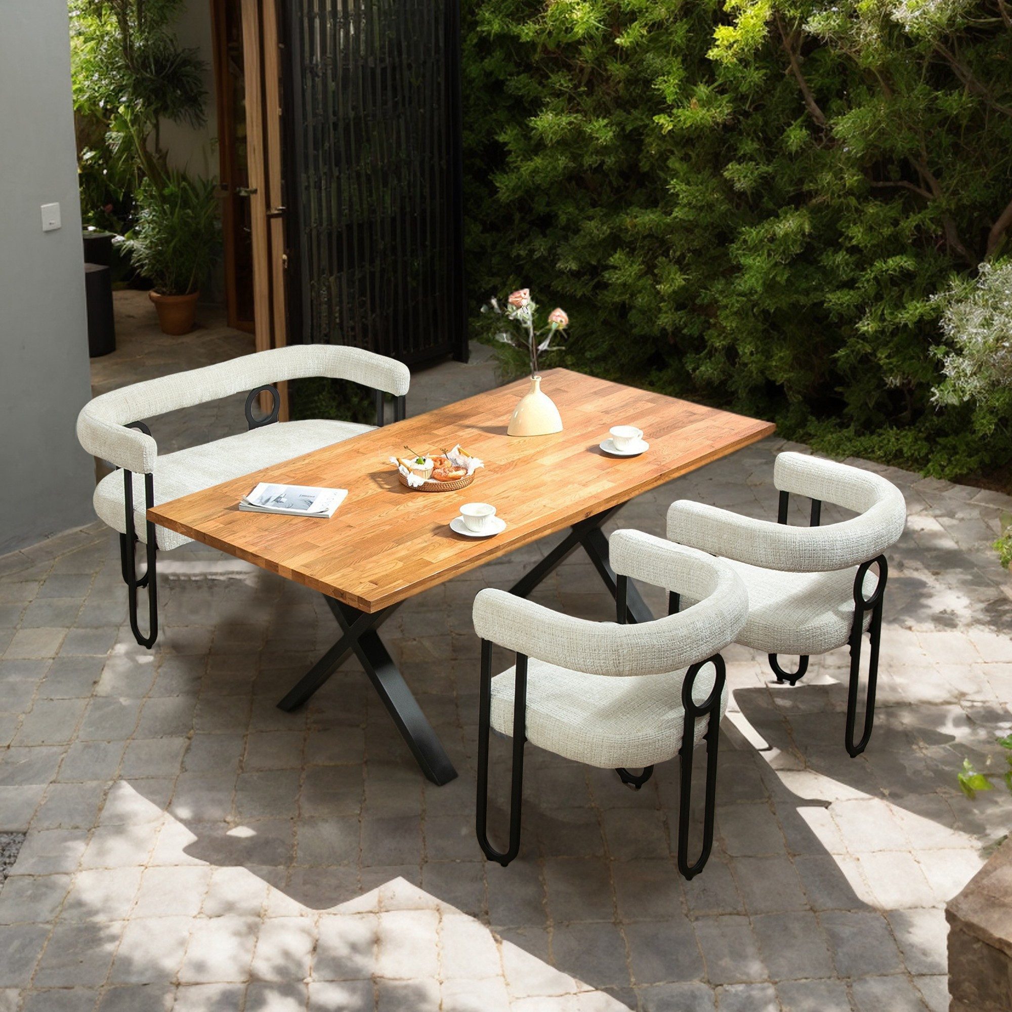 LVHOM Gartenstuhl Retro-Ring Metall 2-/4-/6er-Set, Chenille/PU günstig online kaufen