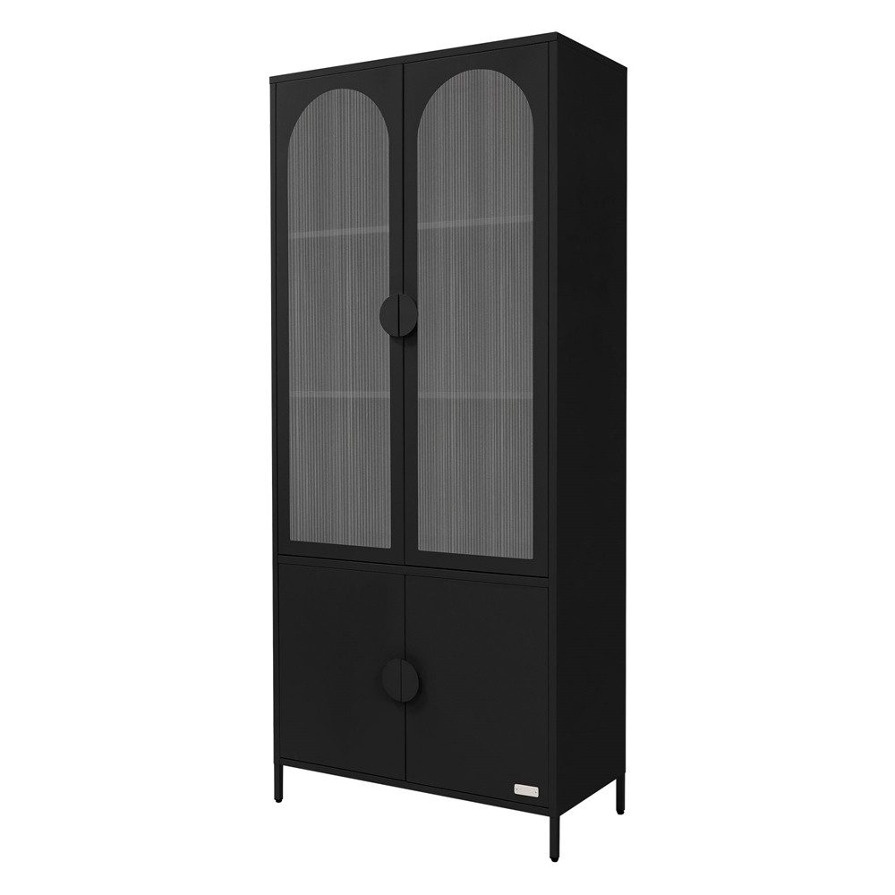ML-DESIGN Vitrine Buffet Küchenschrank Vitrinenschrank Stahl Standvitrine mit Stauraum Wohnzimmer Standschrank Metall Aktenschrank Bücherschrank Hochschrank
