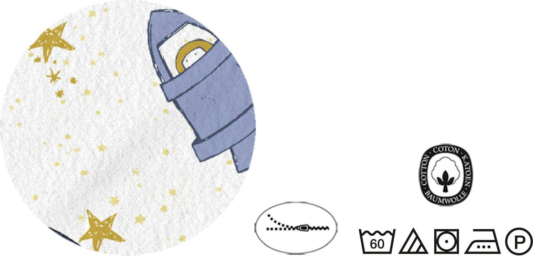 Biberna Kinderbettwäsche Julien in Gr. 100x135 oder 135x200 cm, für Kinder, Astronaut & Rakete, Feinbiber, 2 teilig, Feinbiber kuschelig warm im Winter, Kinderb – Bild 4 von 5