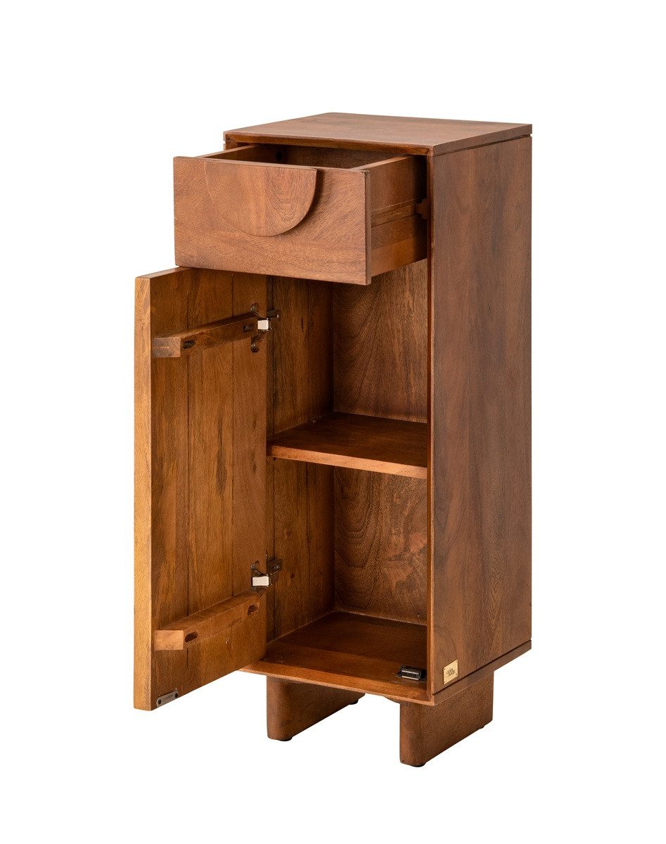 Main Möbel Unterschrank 32x86cm 'Curves' Mango massiv dunkelbraun