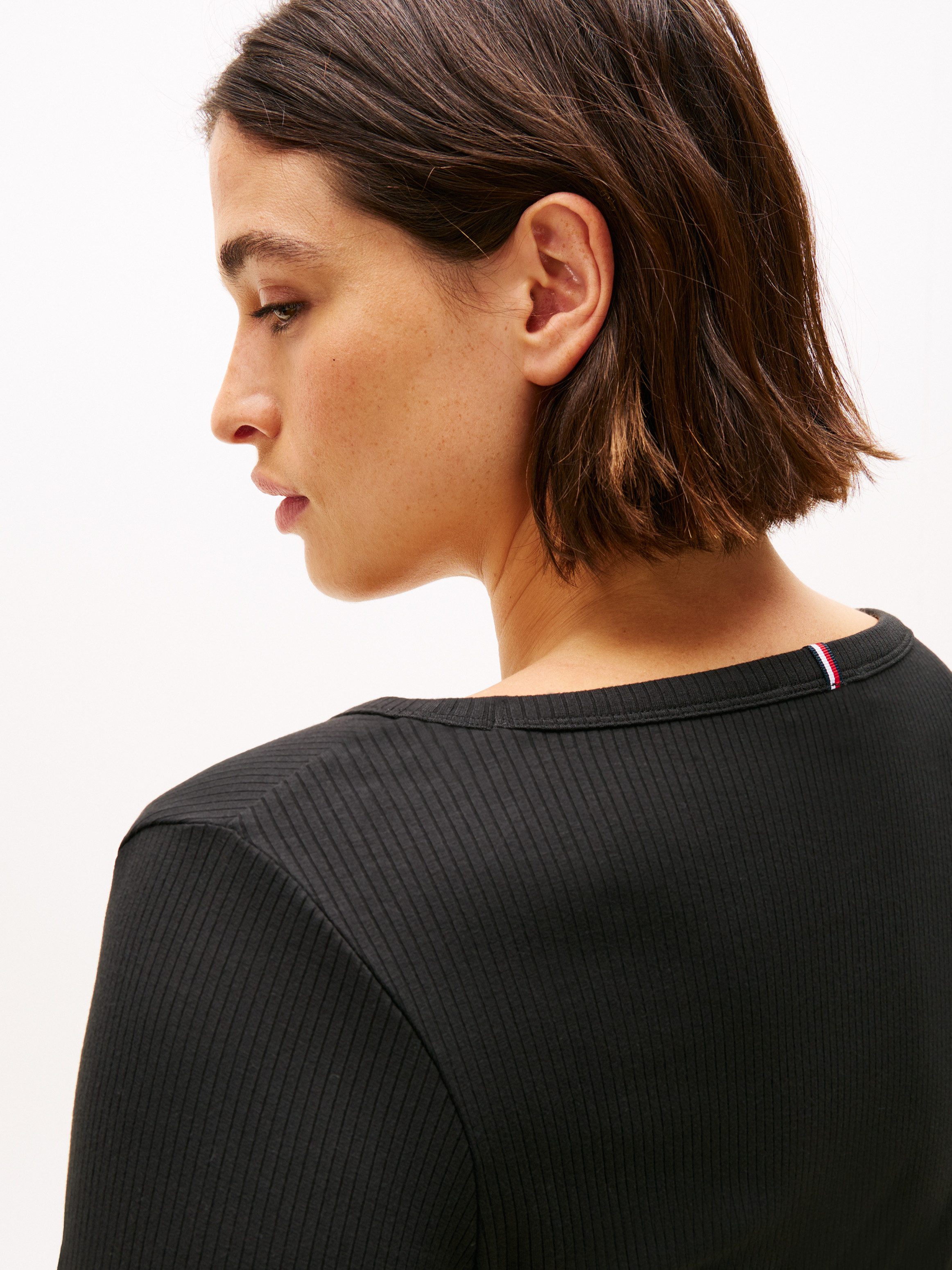 Tommy Hilfiger Curve Langarmshirt Shirt CRV SLIM 5X2 RIB O in Großen Größen günstig online kaufen