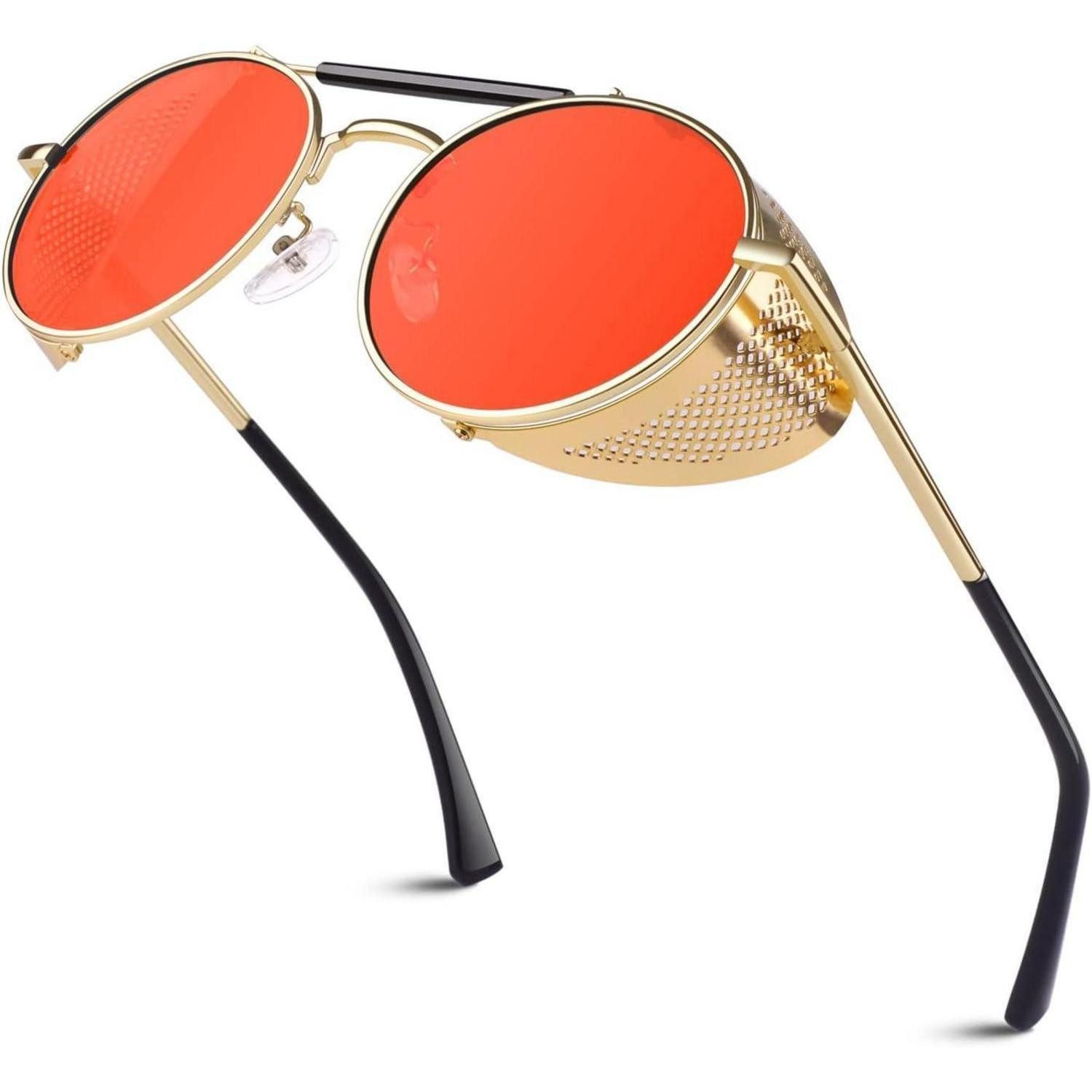 LuxusKollektion Retrosonnenbrille Sonnenbrille Herren Rund Gold Rote Linse