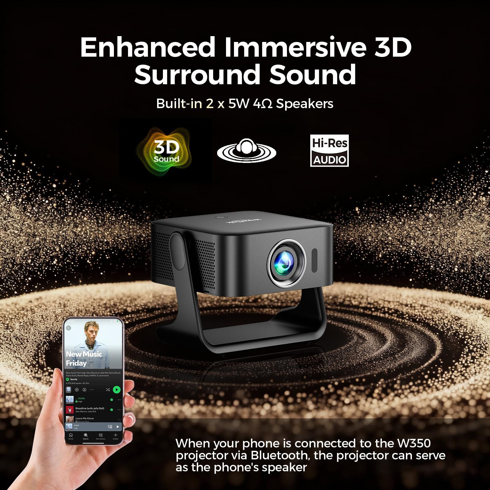 wowlink [Smart TV OS & HDR10+ & 3D Sound] 4K Beamer mit WiFi 6 Beamer (580 lm, 20000:1, 4K px, Bluetooth 5.4, Built-in Smart OS & Apps & Auto Focus & Keystone)