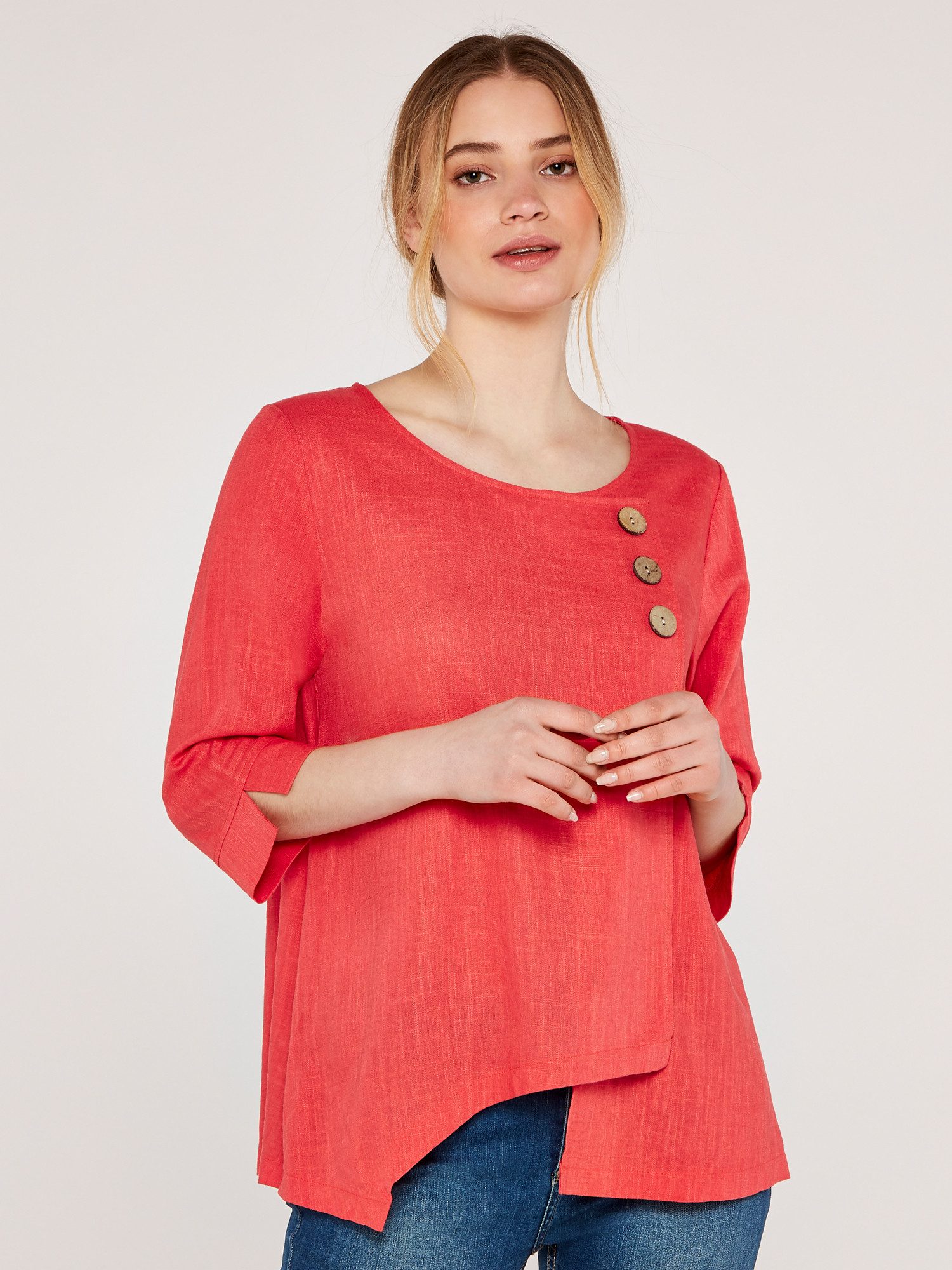 Apricot Klassische Bluse Asymmetrisches Oberteil mit drei Knöpfen