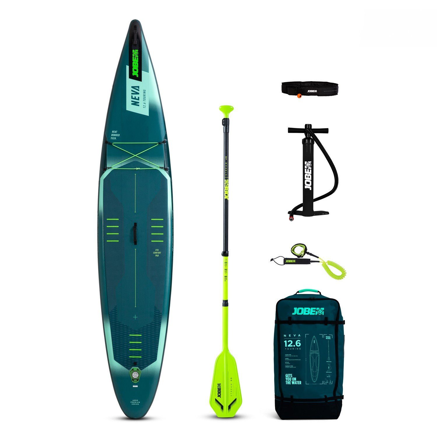 SUP-Board Jobe Aero Neva SUP Board 12.6 Paket Stand up Paddle aufblasbar