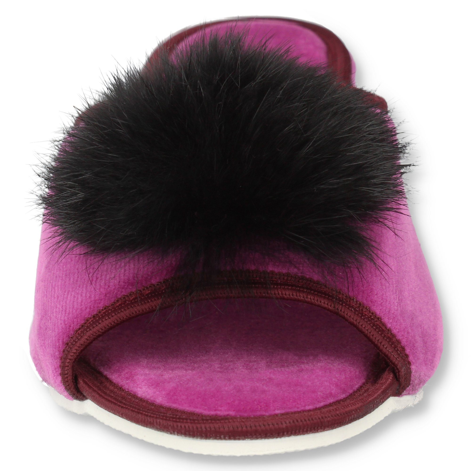 filsko Latina Elegante Samt Pantoffeln für Damen mit Puschel Hausschuh