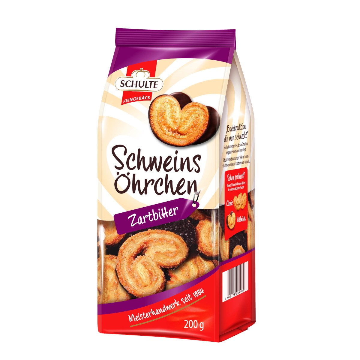 Schulte Kekse, Schulte Schweinsöhrchen Zartbitterschokolade Blätterteiggebäck 200g