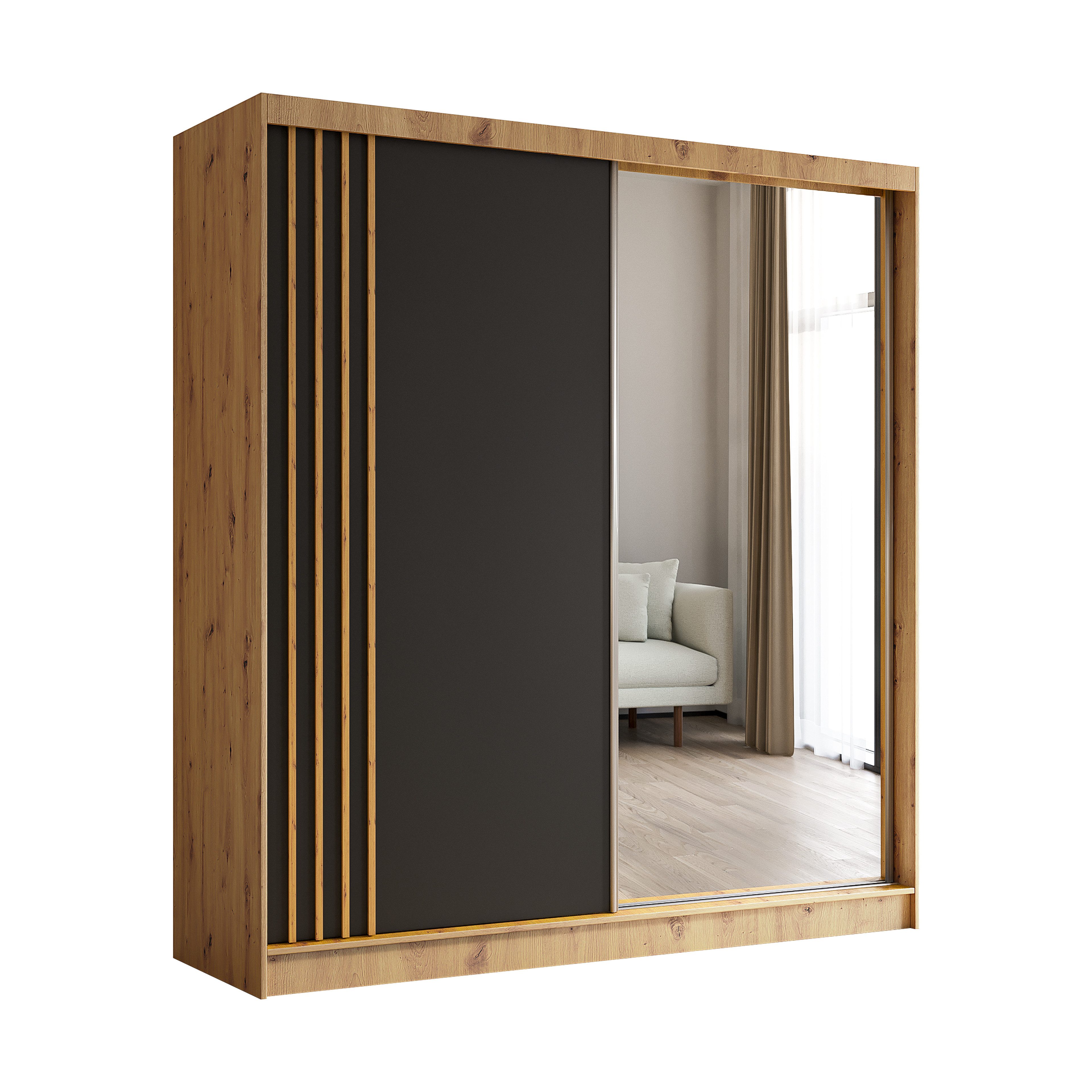 Beautysofa Schiebetürenschrank NELA II mit Spiegel, mit Lamellen, mit Schubladen