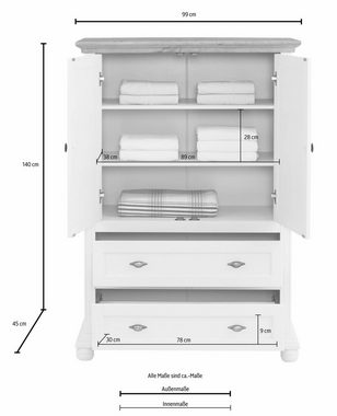 Home affaire Wäscheschrank Irena aus Massivholz, mit zwei Türen und zwei Schubladen, Breite 99 cm