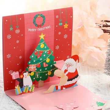 Lubgitsr Weihnachtskarte Pop Up Karte Weihnachten 4 Stück, Lustige 3D Weihnachtskarte,Rot