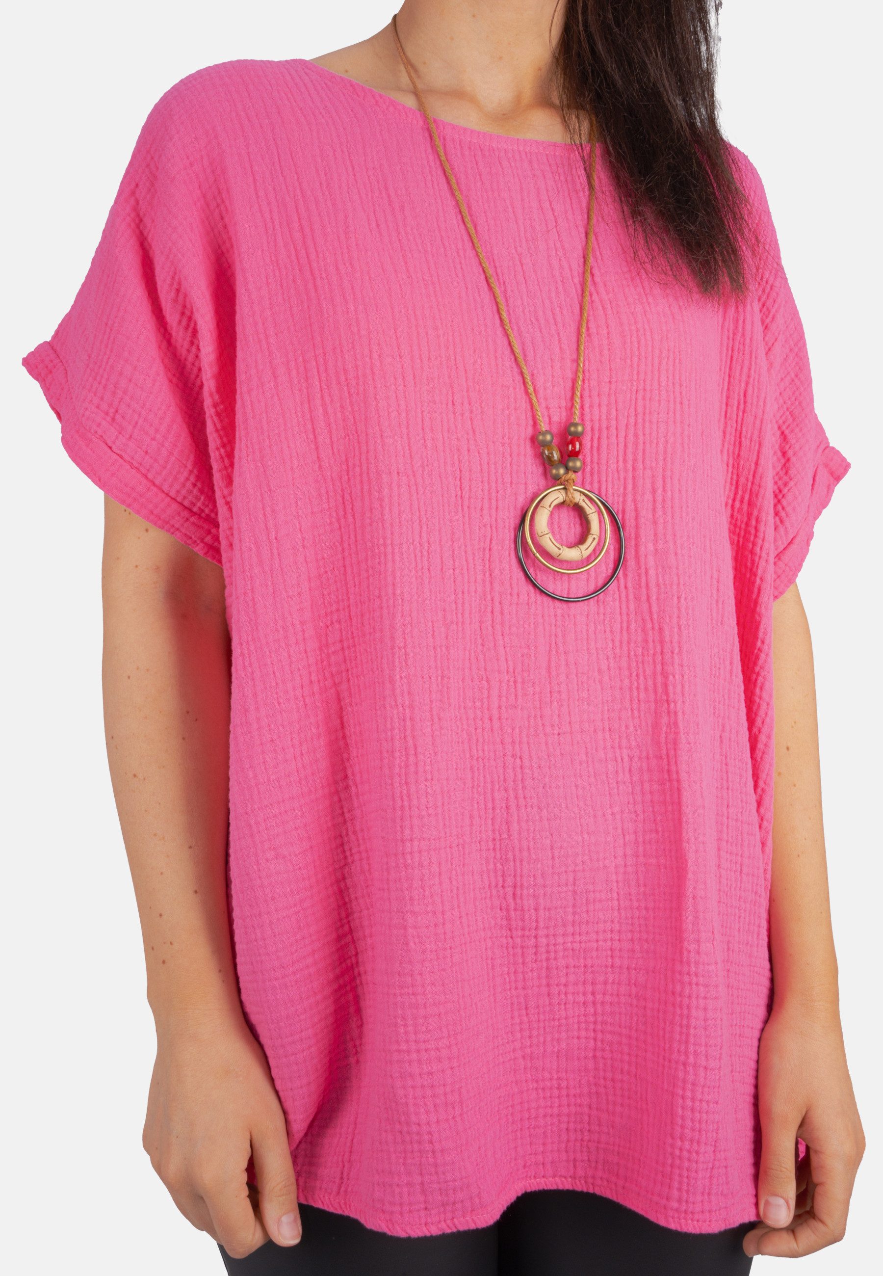 Seasons of April Klassische Bluse GIORGIA MUSSELIN OVERSIZED Damen Musselin Bluse Shirt, Oversized, leicht luftig + individ. Kette