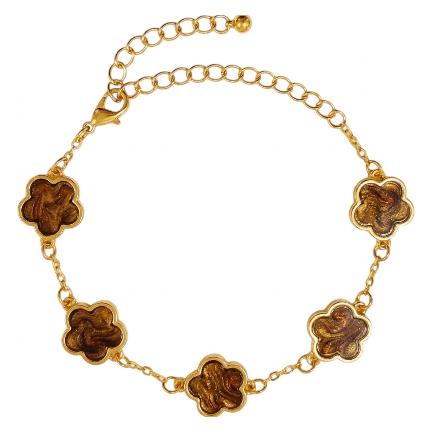 KARMA Armband Damen Blumen Gold Schwarz Weiß Grün od. Braun (chmuck für Frauen Damenarmband Blumenarmband, 1-tlg., modern Armkettchen Karabinerverschluss S)