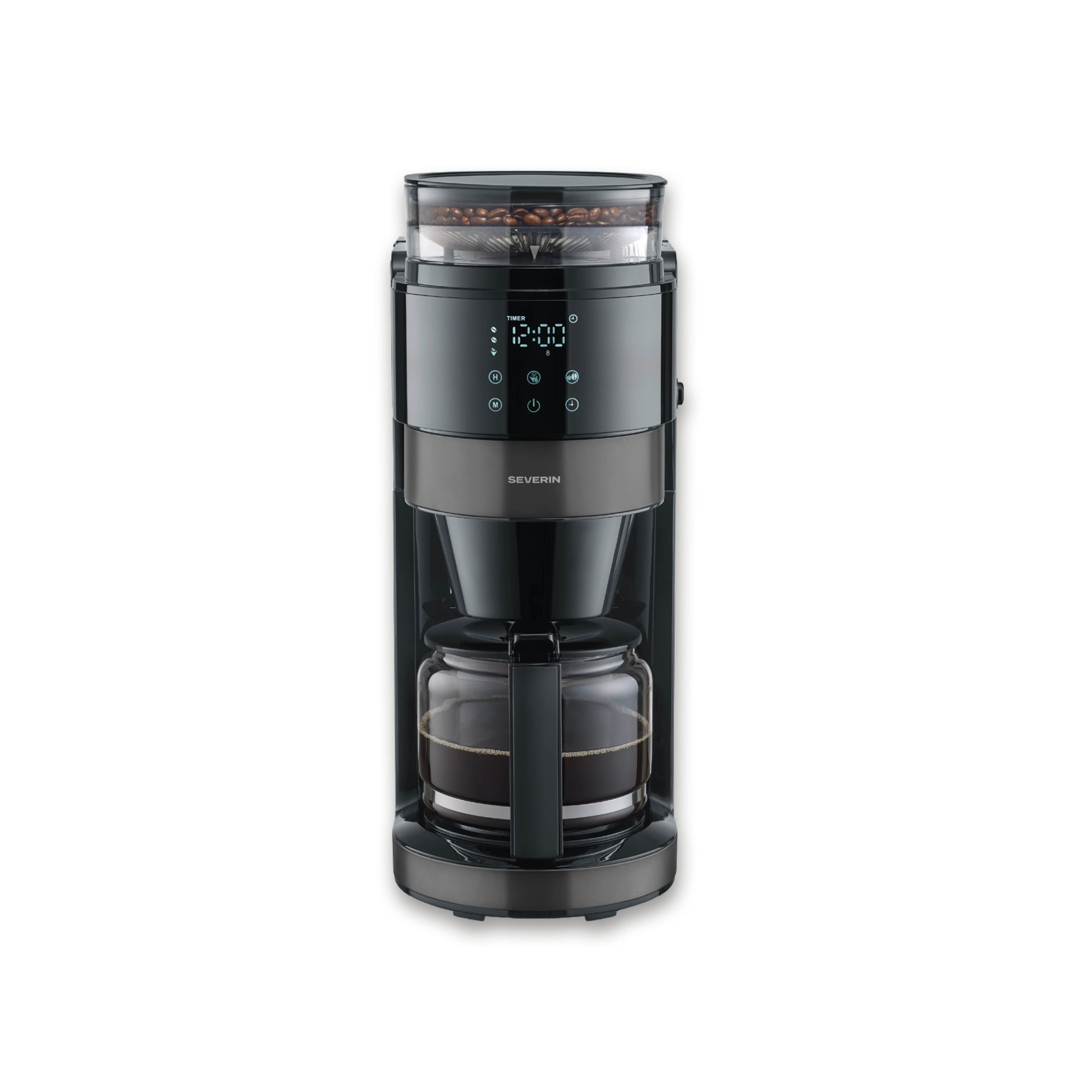 Severin Filterkaffeemaschine KA 4830, 1l Kaffeekanne, goldfarbener Permanentfilter, Permanentfilter 1x4, Mahlwerk, Glaskanne, einstellbare Kaffeestärke, bis 10 Tassen