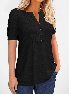 ZWY Hemdbluse Damen-Sommer-T-Shirt, sexy V-Ausschnitt Tops Kurzärmeliges trägerloses T-Shirt Top mit V-Ausschnitt in Uni-Farbe