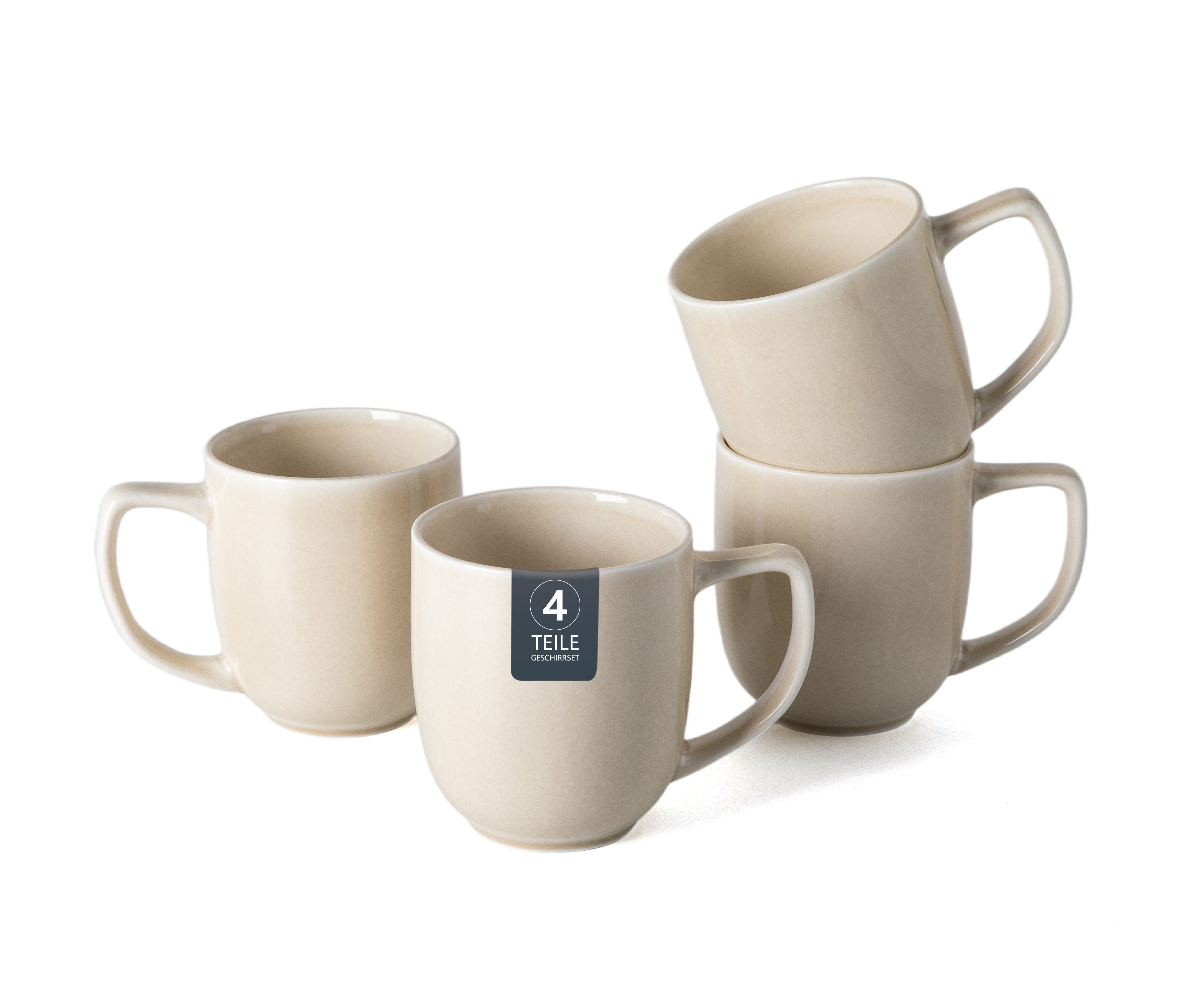 OTTO home Becher Kaffeebecher Flett, mit Reaktivglasur, 4er Set, 4-tlg., Porzellan, spülmaschinenfest und mikrowellengeeignet, 340 ml