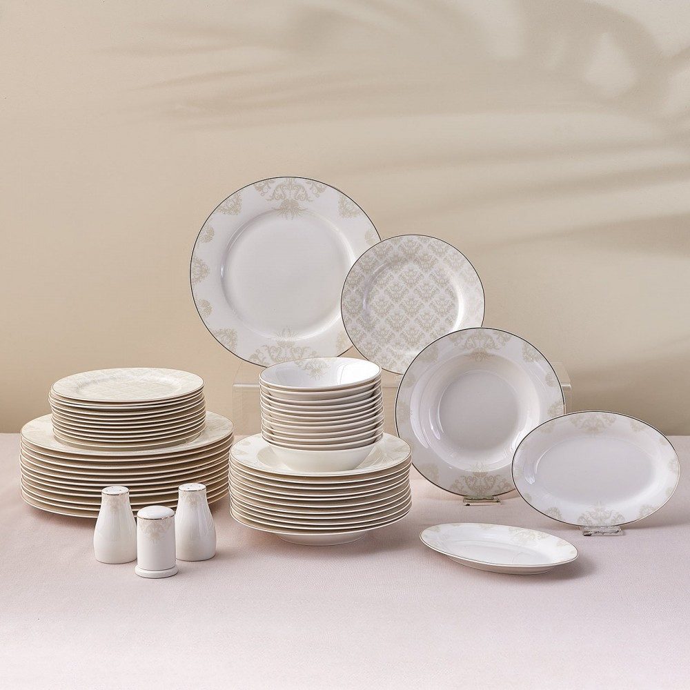 Karaca Geschirr-Set Karaca Elegance Bone Siena 53-teiliges Geschirrset 12 Personen, 12 Personen, Bone China
