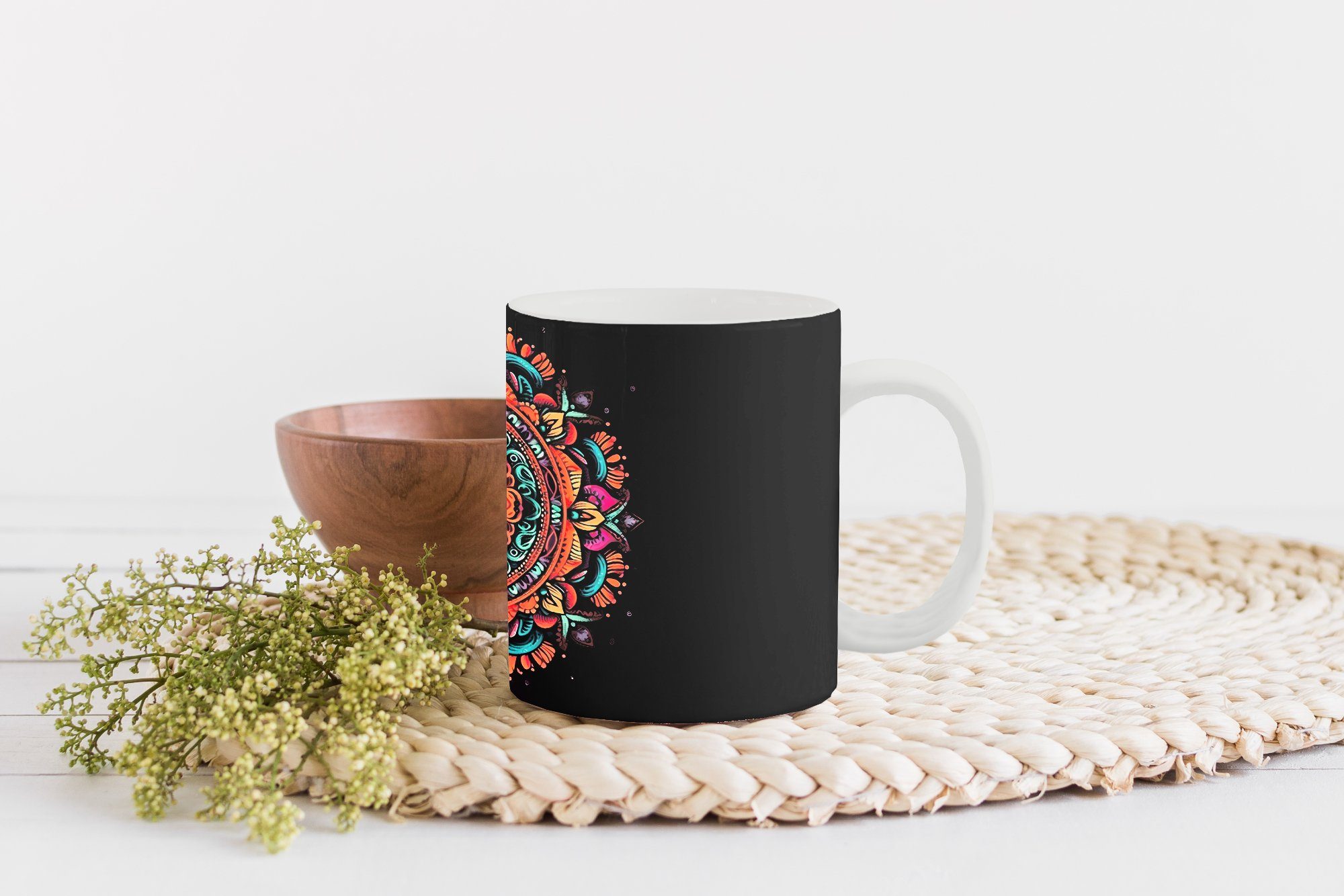 Kaffeetassen, Geschenk Teetasse, Boho MuchoWow Mandala Becher, - Blumen - Hippie - Tasse Teetasse, Orange, - Keramik,