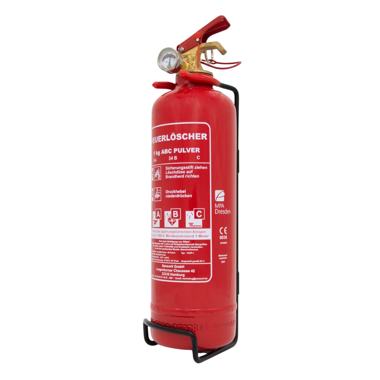 Sensorit Pulver-Feuerlöscher 1kg Огнетушитель, Autolöscher, ABC inkl. Halterung und Prüfschild