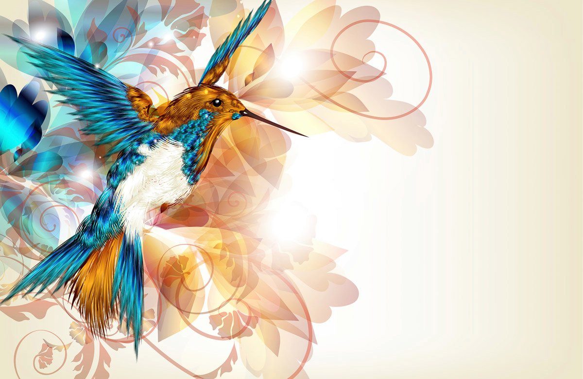 Papermoon Fototapete KOLIBRI-DESIGN BLUMEN VOGEL TIER ABSTRAKT MUSTER DECOR