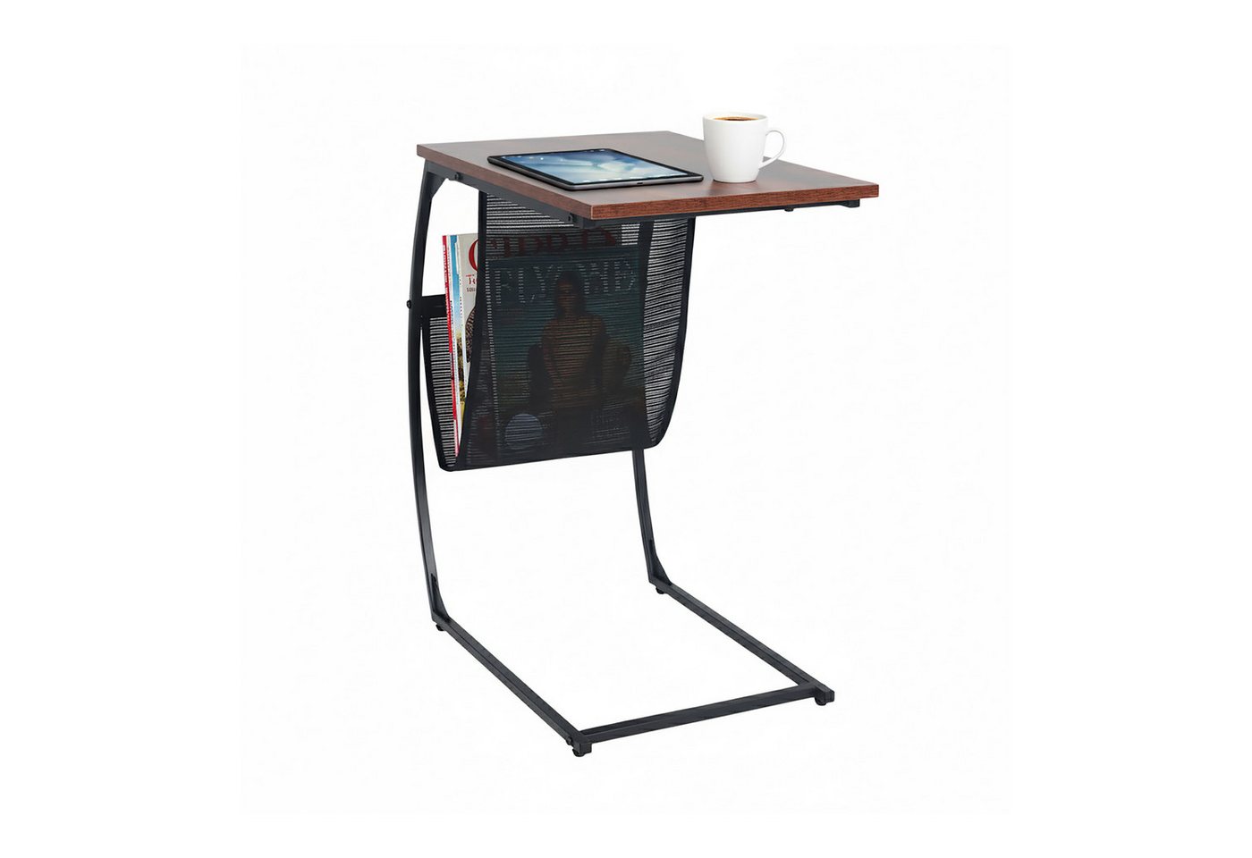 relaxdays Beistelltisch mit Zeitungsablage C-Form (1-St), Industrial-Schwarz