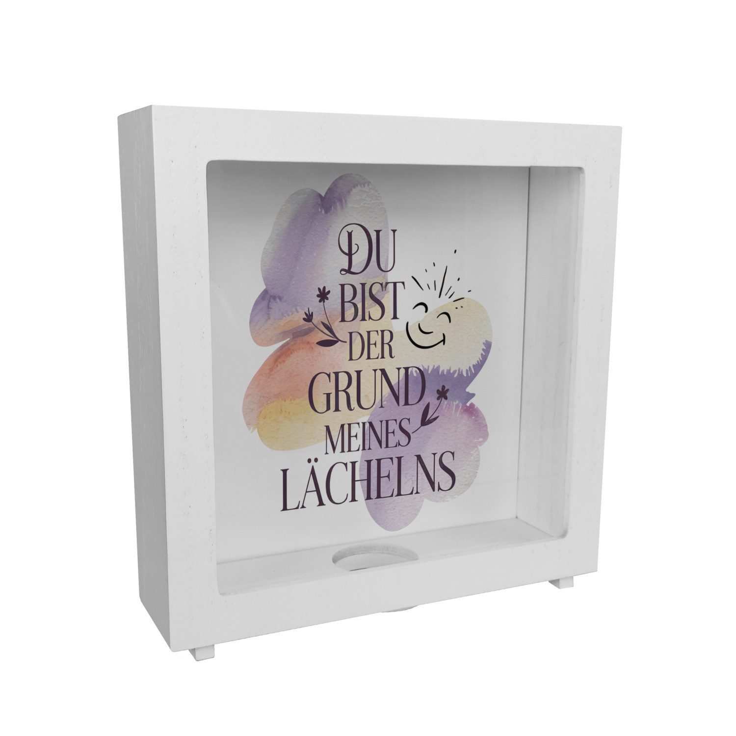Spardose Grund meines Lächelns Rahmen Spardose aus Holz Blumen Aquarell