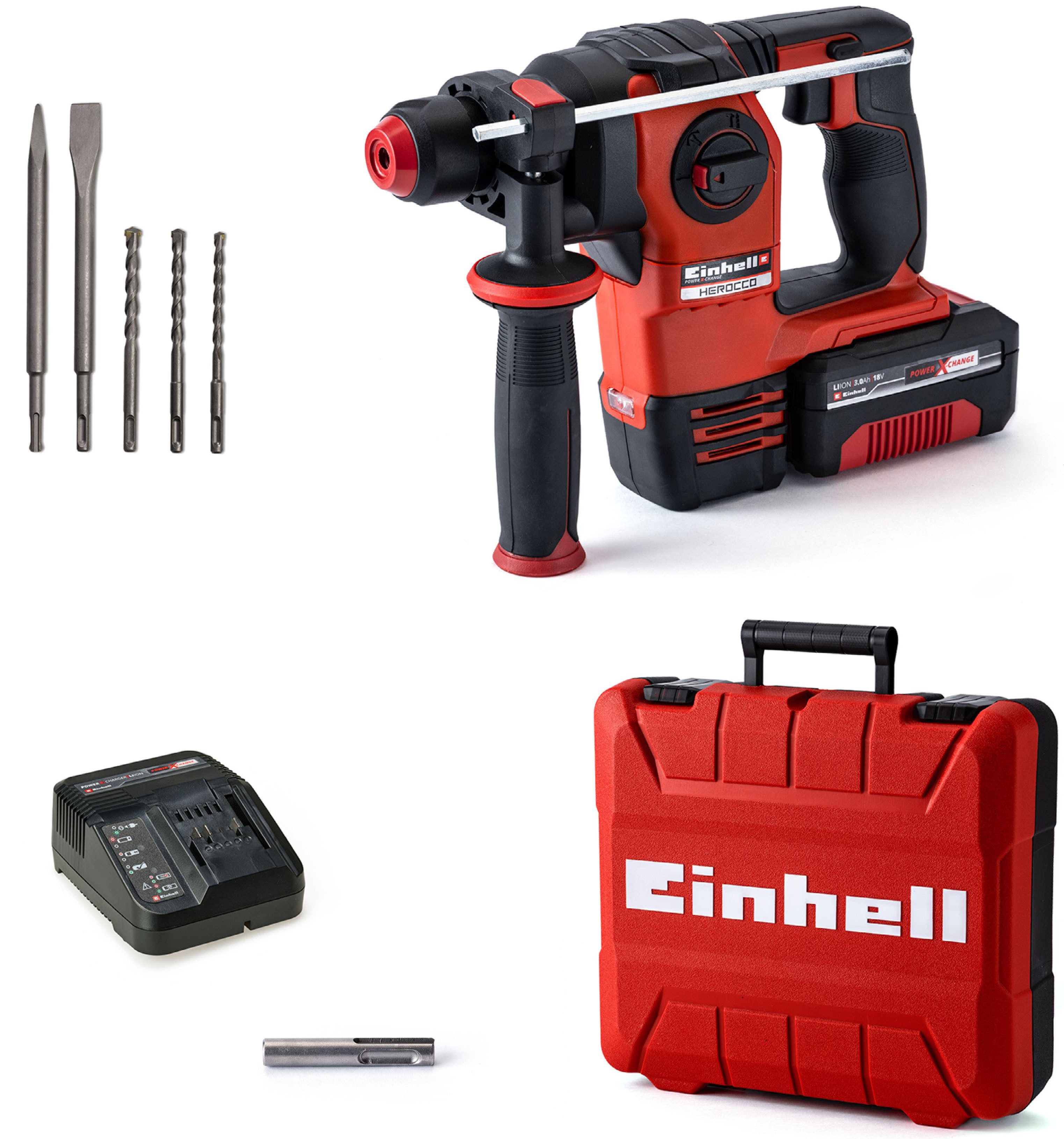 Einhell Akku-Bohrhammer HEROCCO Kit +5, Inkl. Akku 18V/3Ah, Ladegerät, Bit- günstig online kaufen