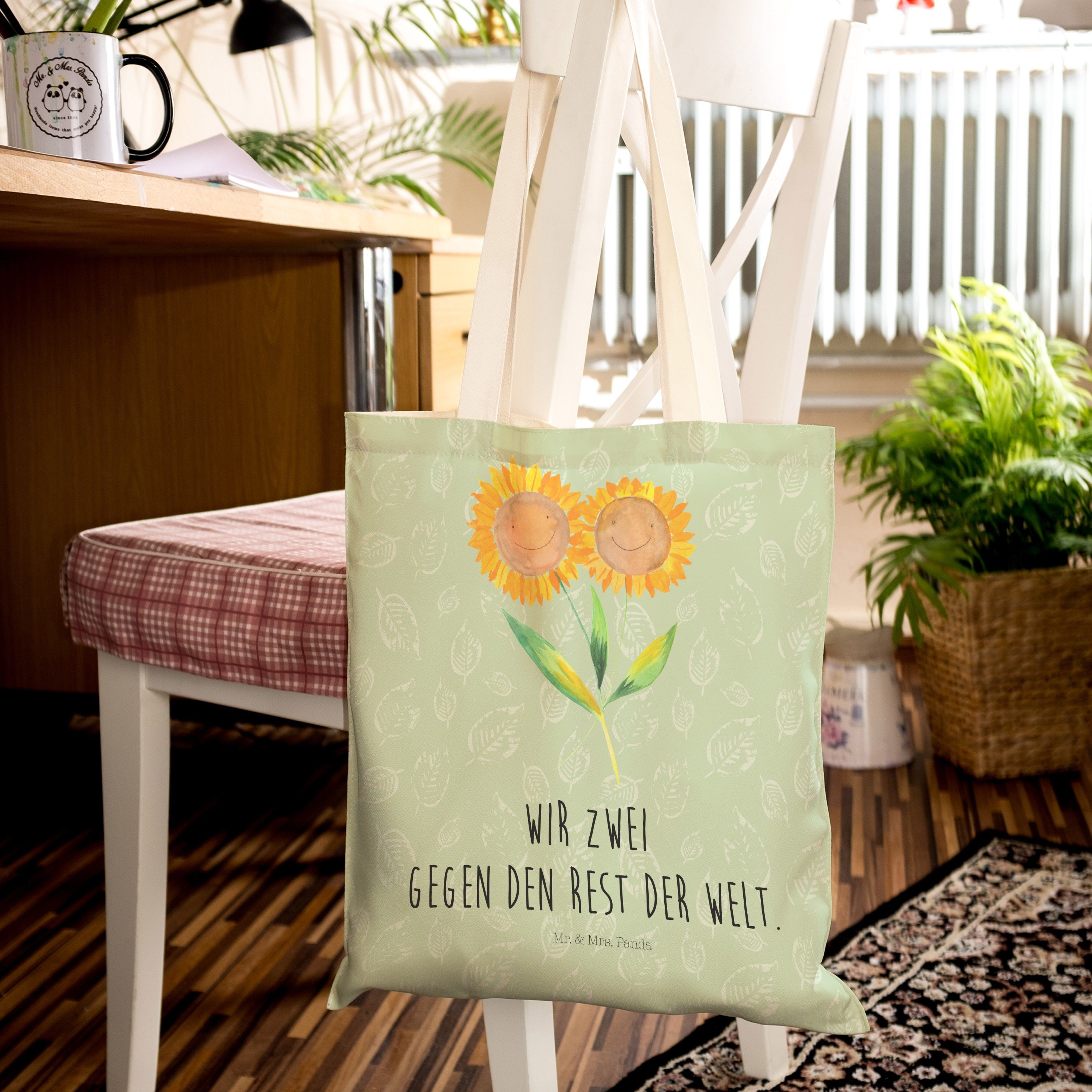 Mr. & Mrs. Panda (1-tlg) Blattgrün - Sonnenblume Geschenk, Tragetasche Einkaufstasc Garten, - Tragetasche