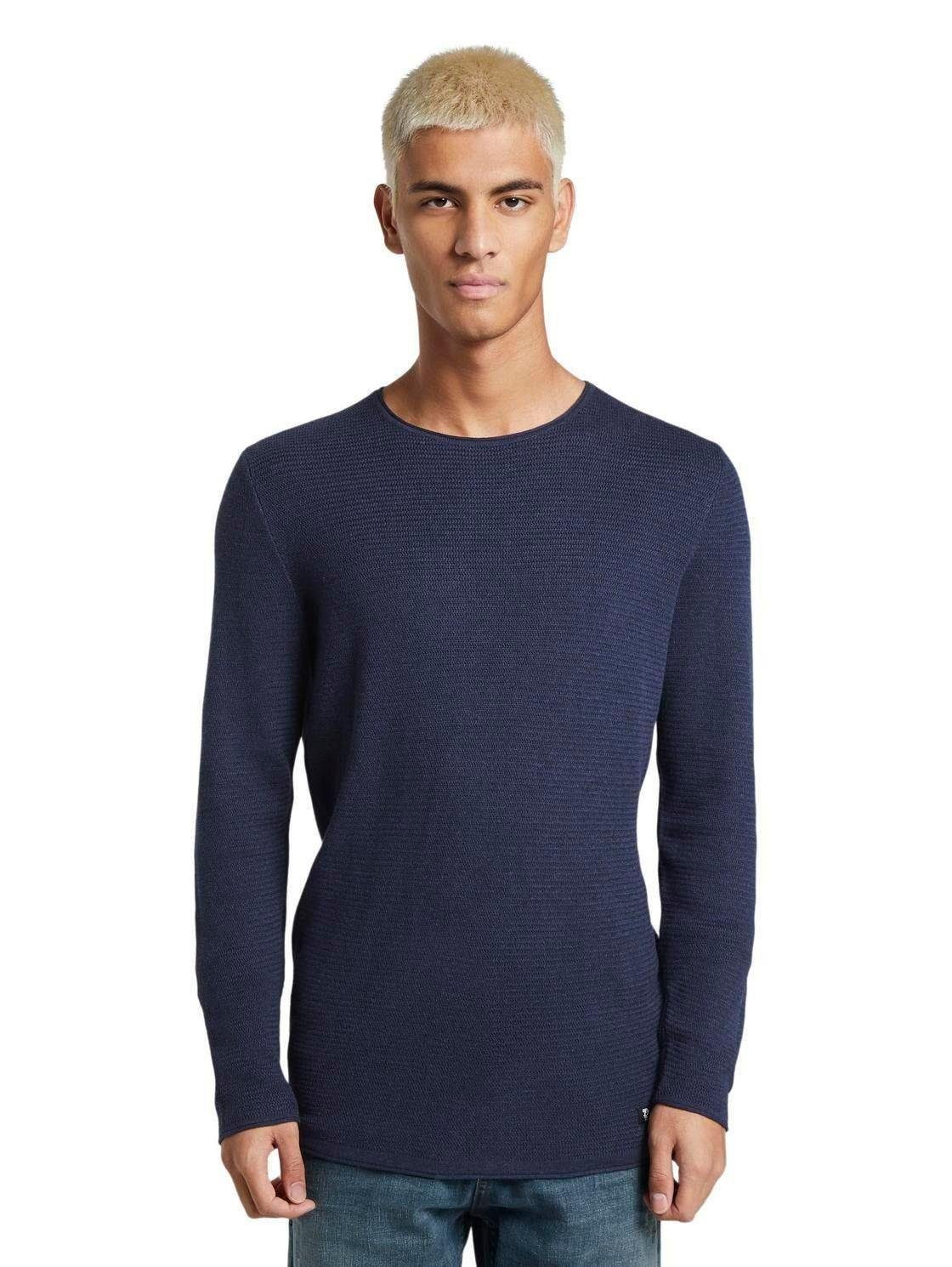 TOM mit Struktur Strickpullover TAILOR navy Denim dezenter