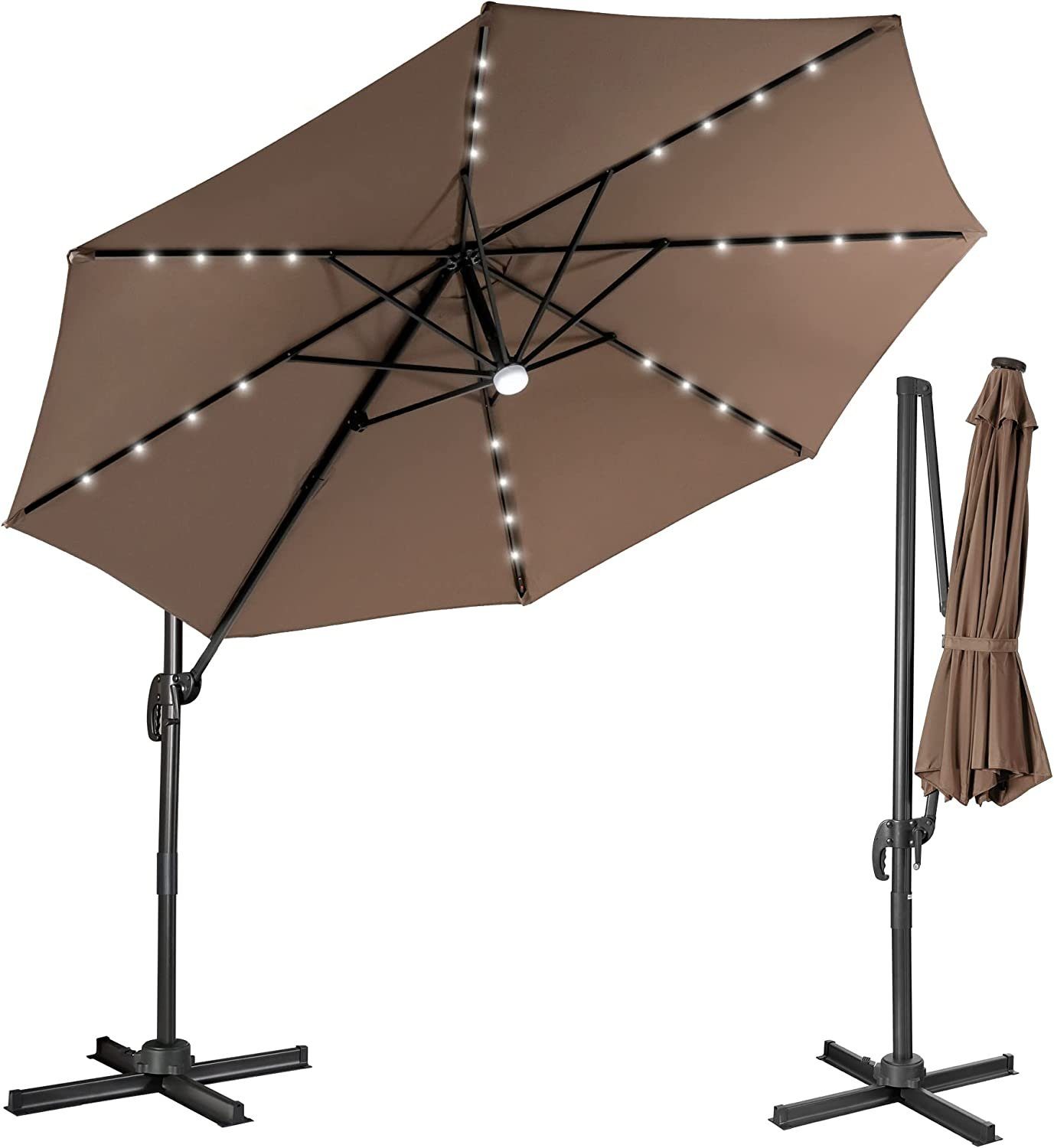 KOMFOTTEU Sonnenschirm 360° Drehbarer Ampelschirm, mit 28 LEDSolar