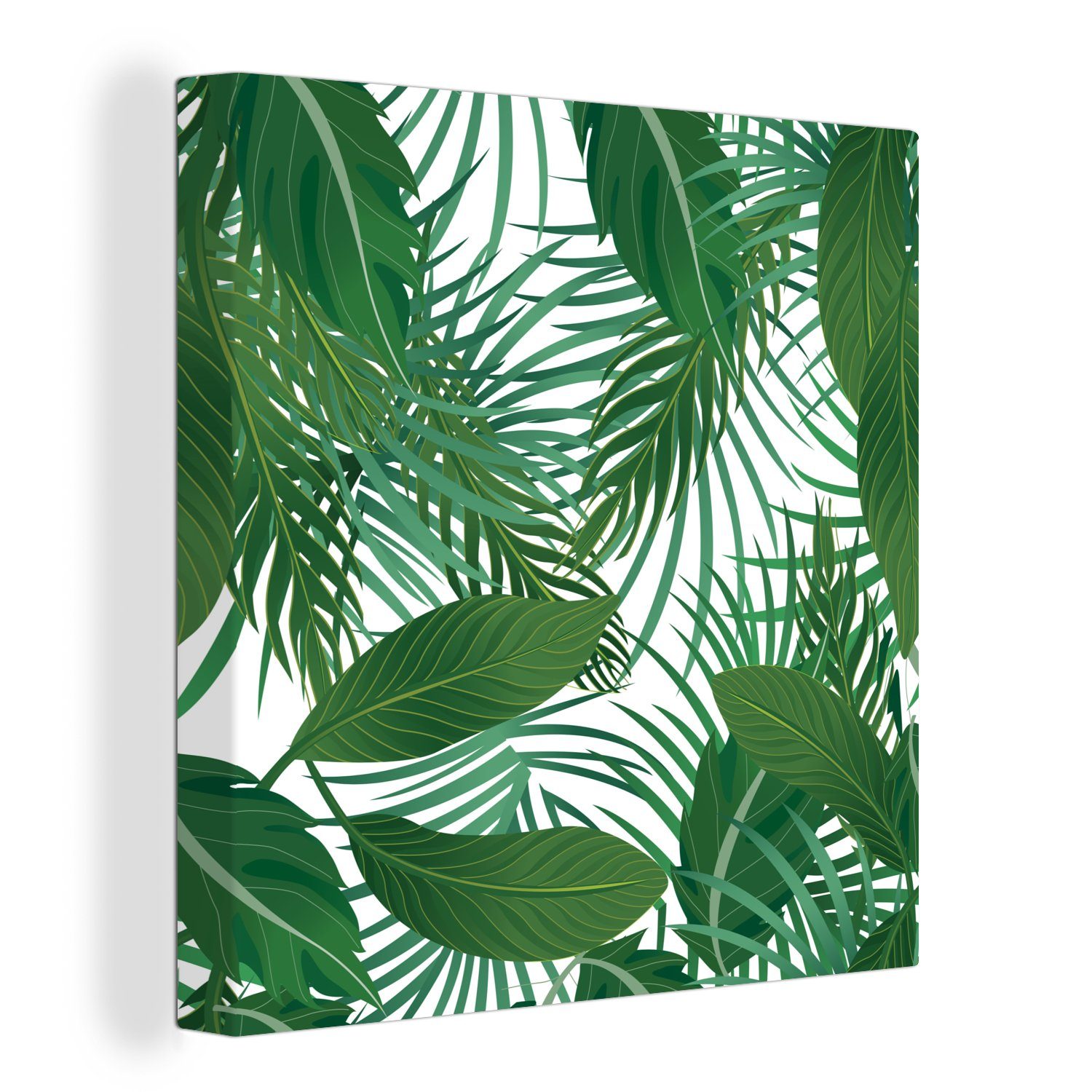 OneMillionCanvasses® Leinwandbild Blätter - Schlafzimmer Leinwand - Bilder Wohnzimmer für St), Muster Tropisch, (1