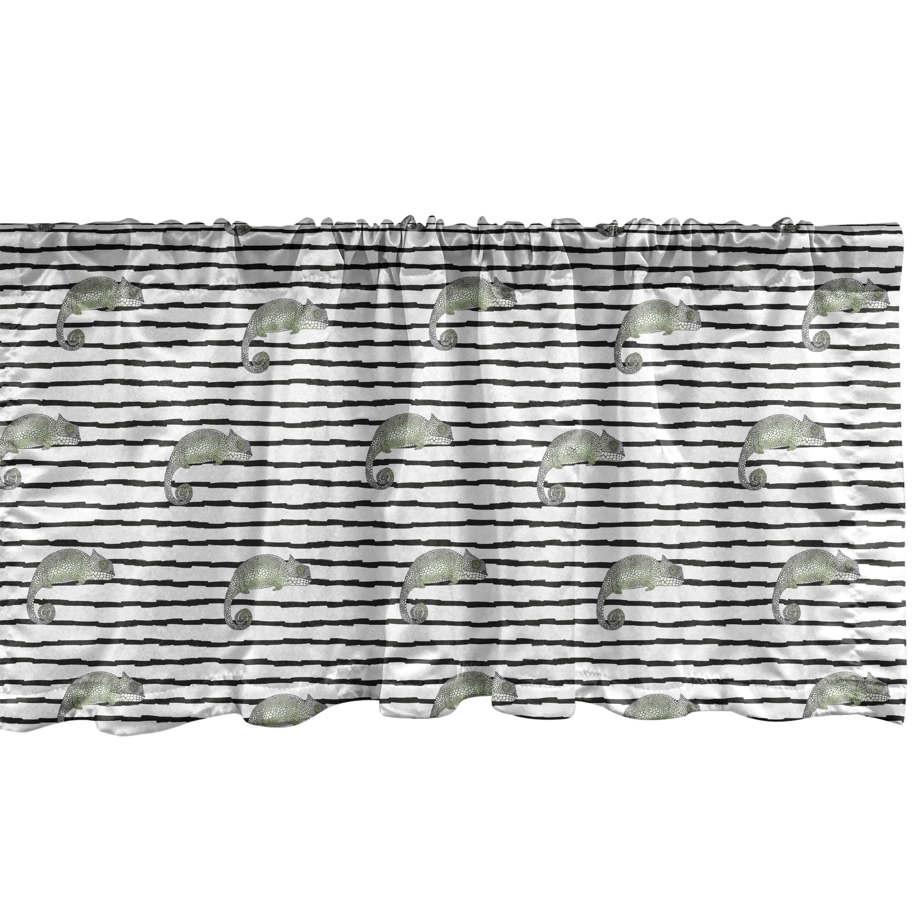 Kunst Stangentasche, Microfaser, auf Küche Scheibengardine Chameleons Stripes mit für Vorhang Abakuhaus, Volant Dekor Schlafzimmer Reptil