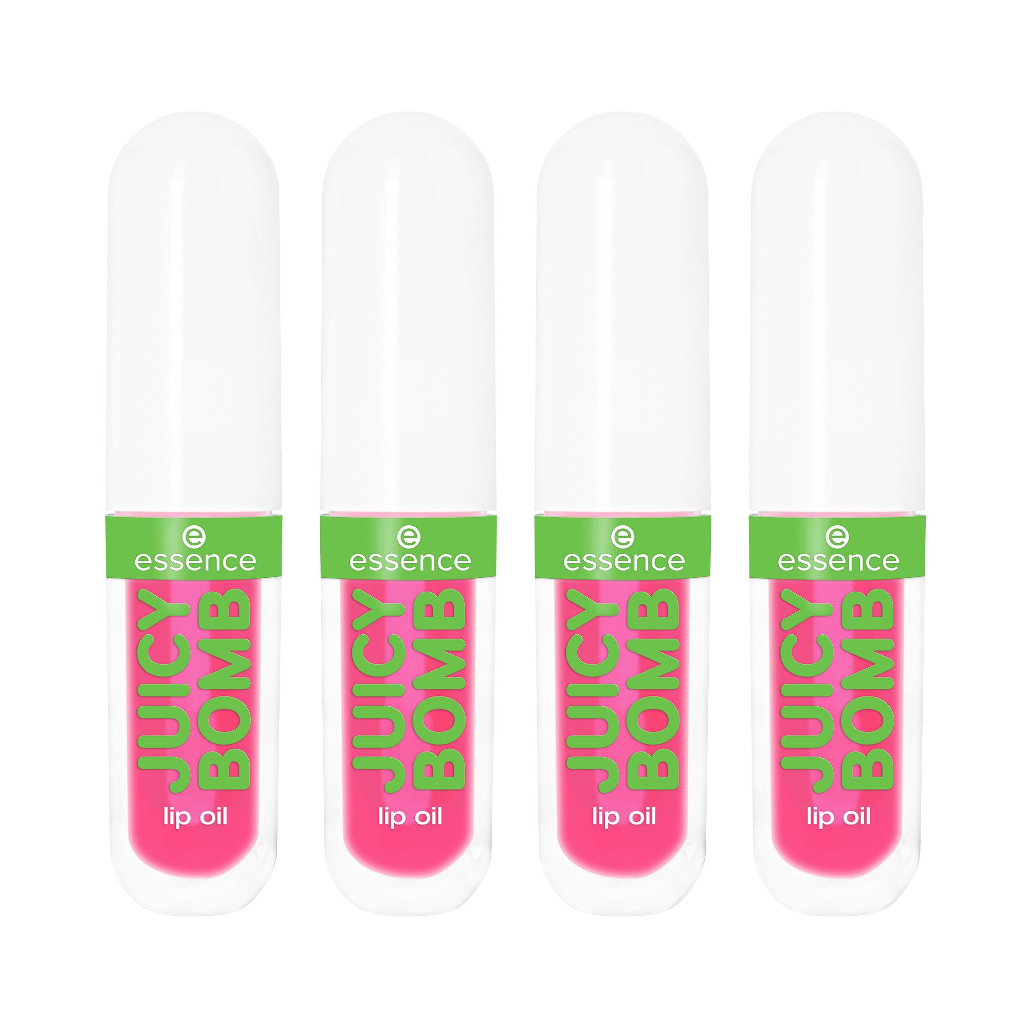Essence Lipgloss JUICY BOMB PARTY JUMBO LIPGLOSS, 4-tlg., Ultraglänzendes Finish, transparente Textur, Litschi-Duft, vegan.