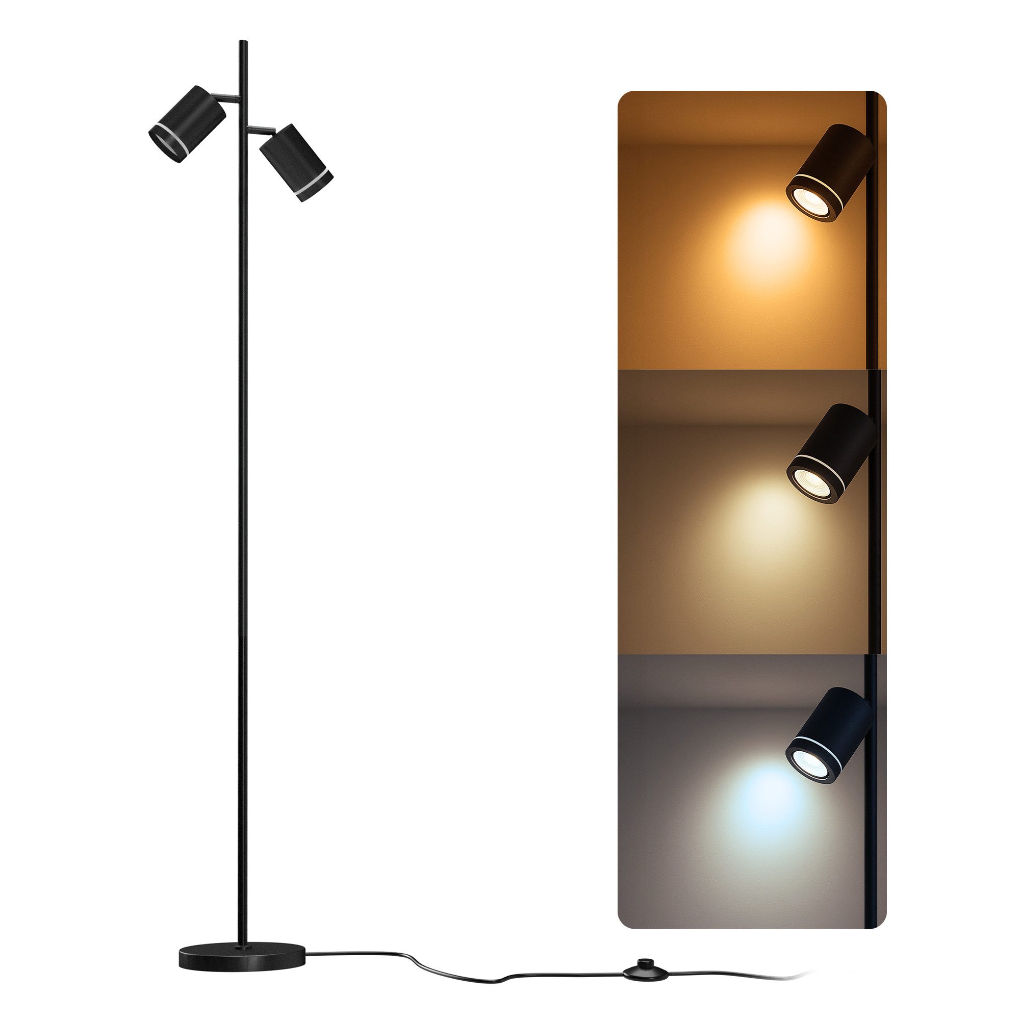 linovum LED Spiegelleuchte TAVIRA Stehlampe mit GU10 LumiFLEX Lichtfarbe warm / neutral / kalt 6W, Neutralweiß, Warmweiß, Tageslichtweiß