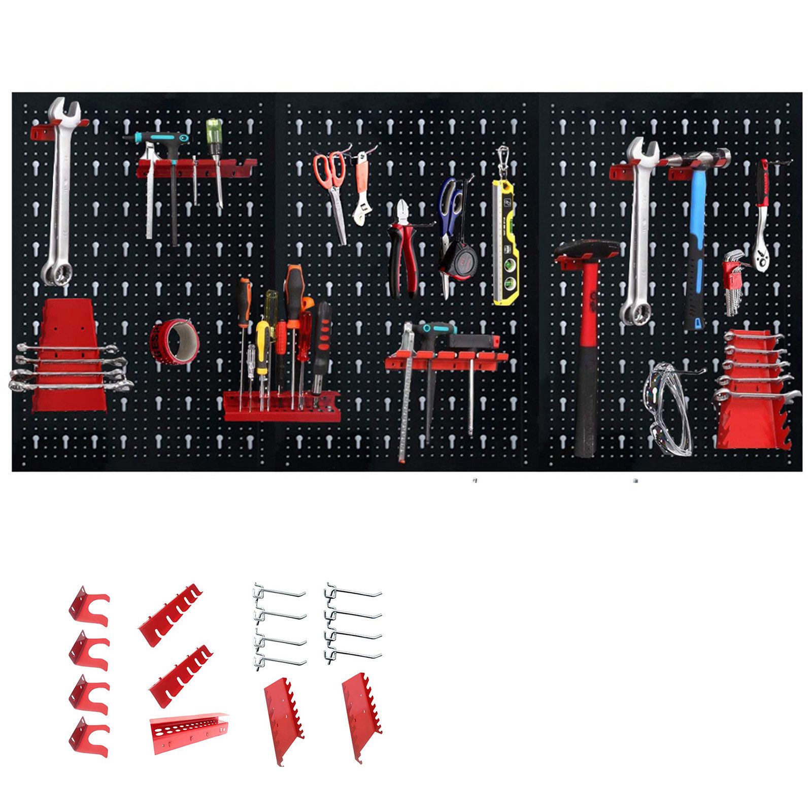 FIVMEN Werkzeughalter Werkzeuglochwand Werkzeugwand aus Metall mit 17tlg. Hakenset, 120 x 60 x 2 cm Lochwand für Werkstatt