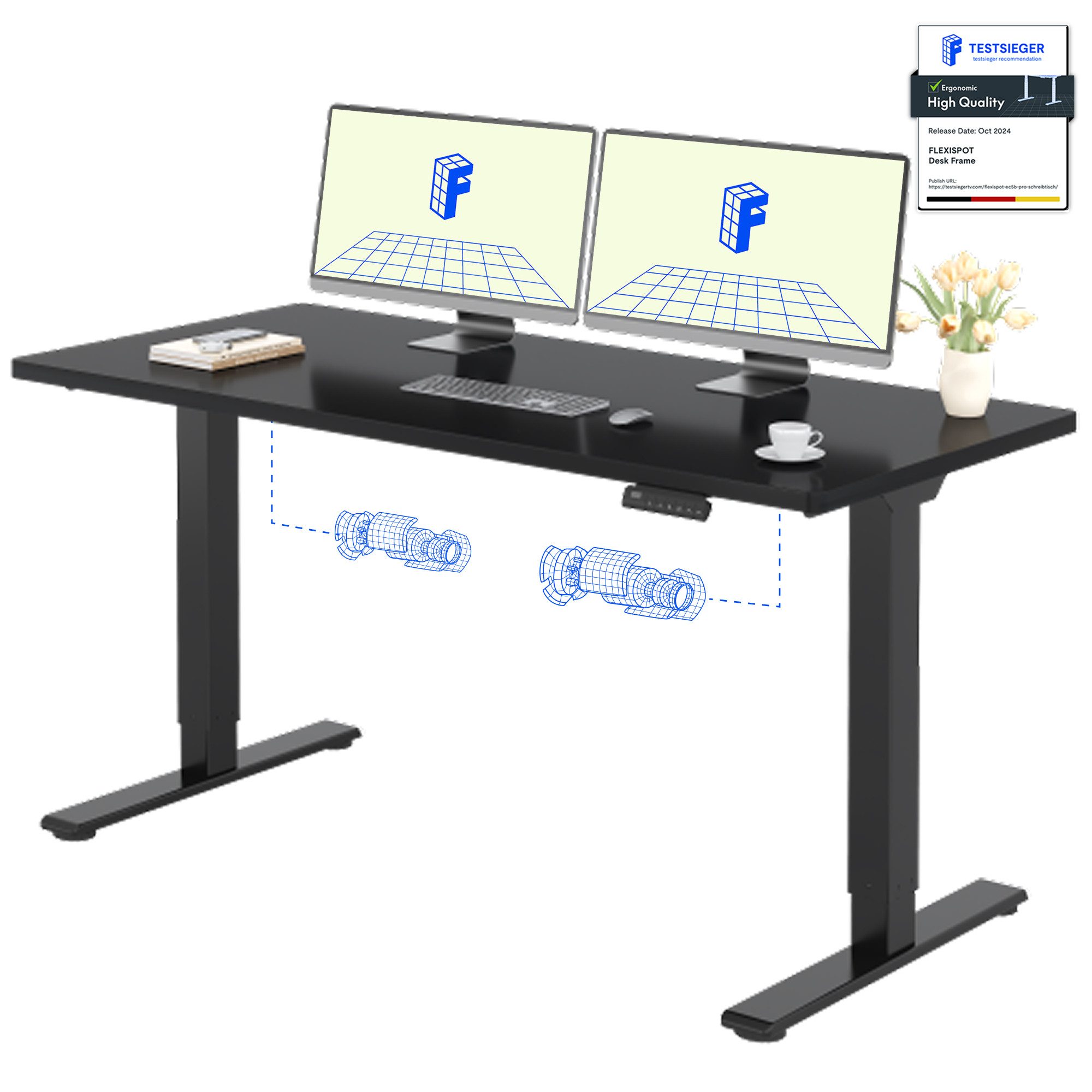 FLEXISPOT Schreibtisch Basic Plus Elektrisch höhenverstellbarer Schreibtisch (2 Motore & 2-Fach-Teleskop & 4 Höhenspeichertasten), MIT 25MM einteiliger Tischplatte, 120/140/160