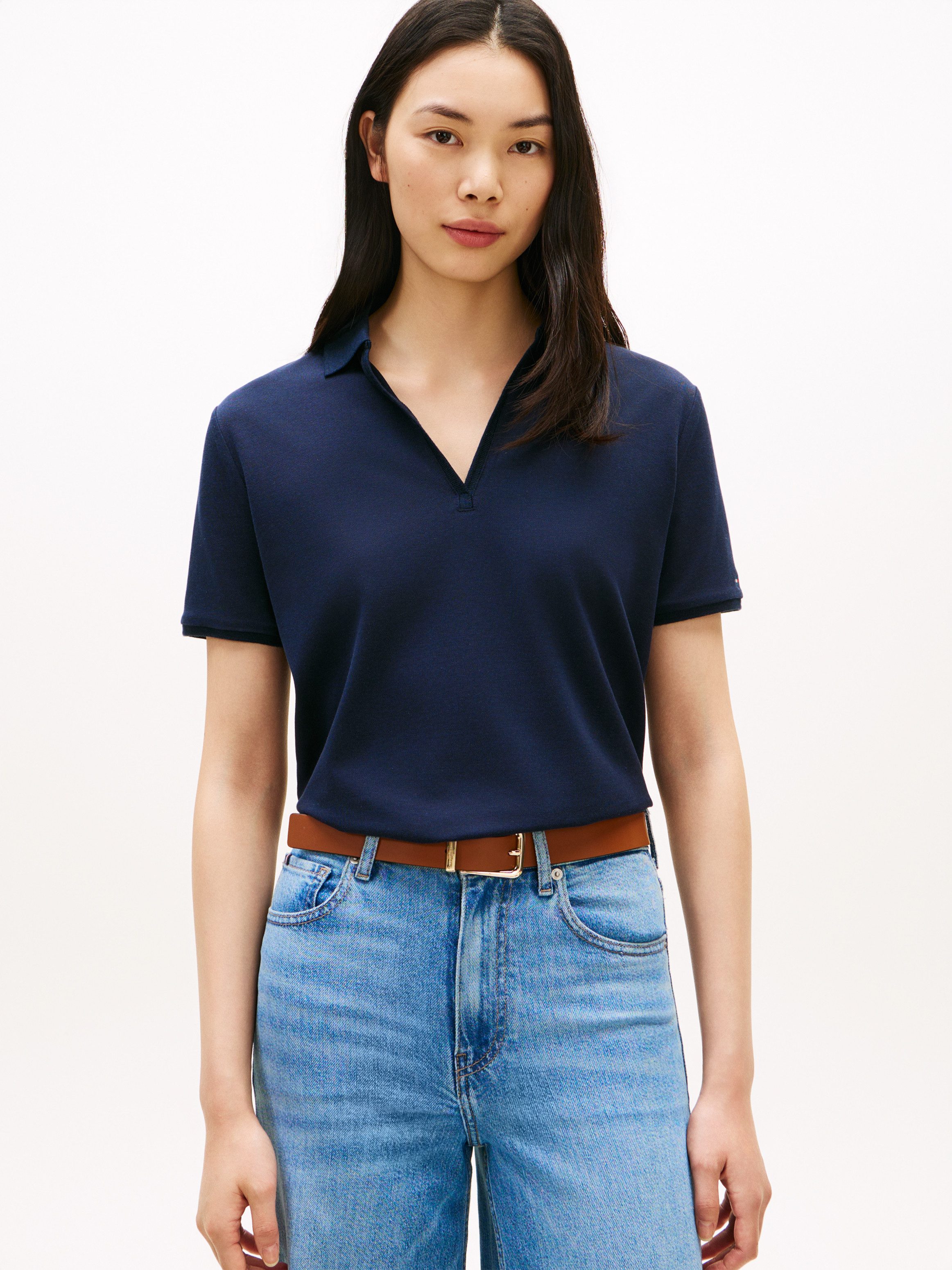 Tommy Hilfiger Poloshirt LYOCELL PIQUE OPEN-NK SS POLO mit kleinem Logo-Stick