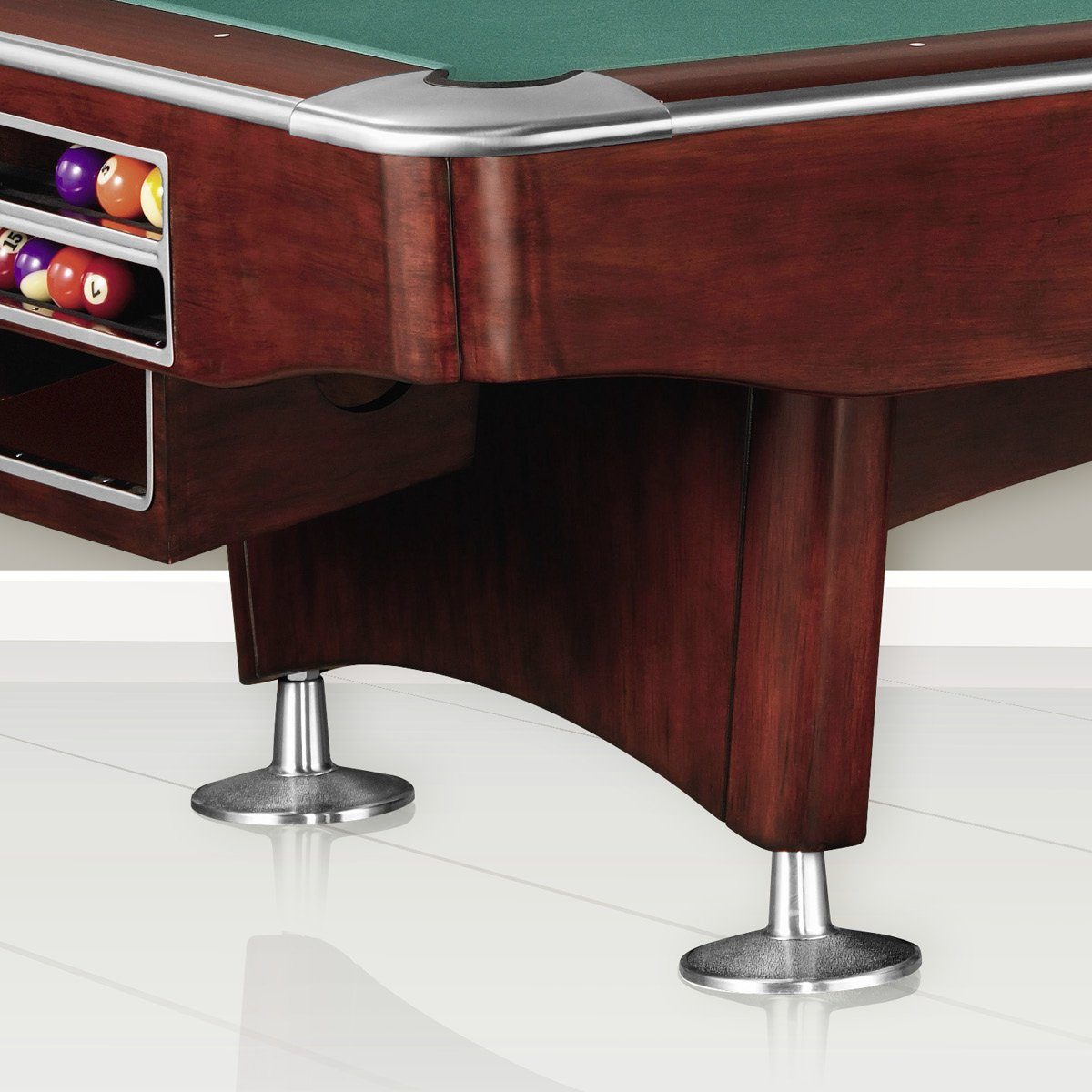 Billiard-Royal Billardtisch Gladiator 8ft. Mahagoni, (Hochwertige und massive Ausführung in beliebter Billiard-Royal® Qualität), Spielfläche aus 3-teiliger Naturschieferplatte (30 mm Dicke) mit Ballauffangtaschen aus Echtleder und Hochwertige, langlebige Banden / K 55 Gummi