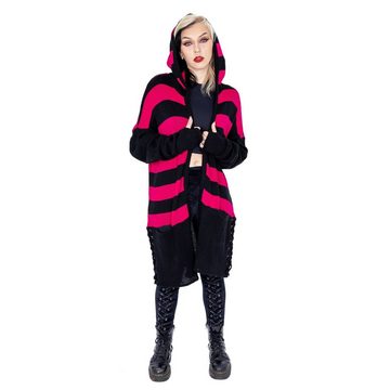 Heartless Strickjacke Willa Cardigan Pink Schwarz Gestreift Grunge Punk Streifen