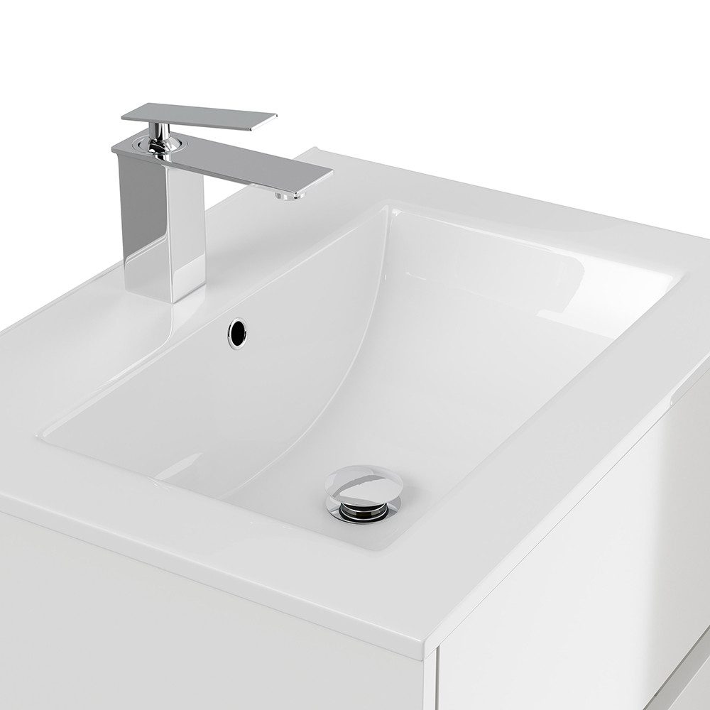 Lomadox Waschtisch LIVIGNO-02, 60cm breit, Keramikwaschbecken, weiß Hochglanz