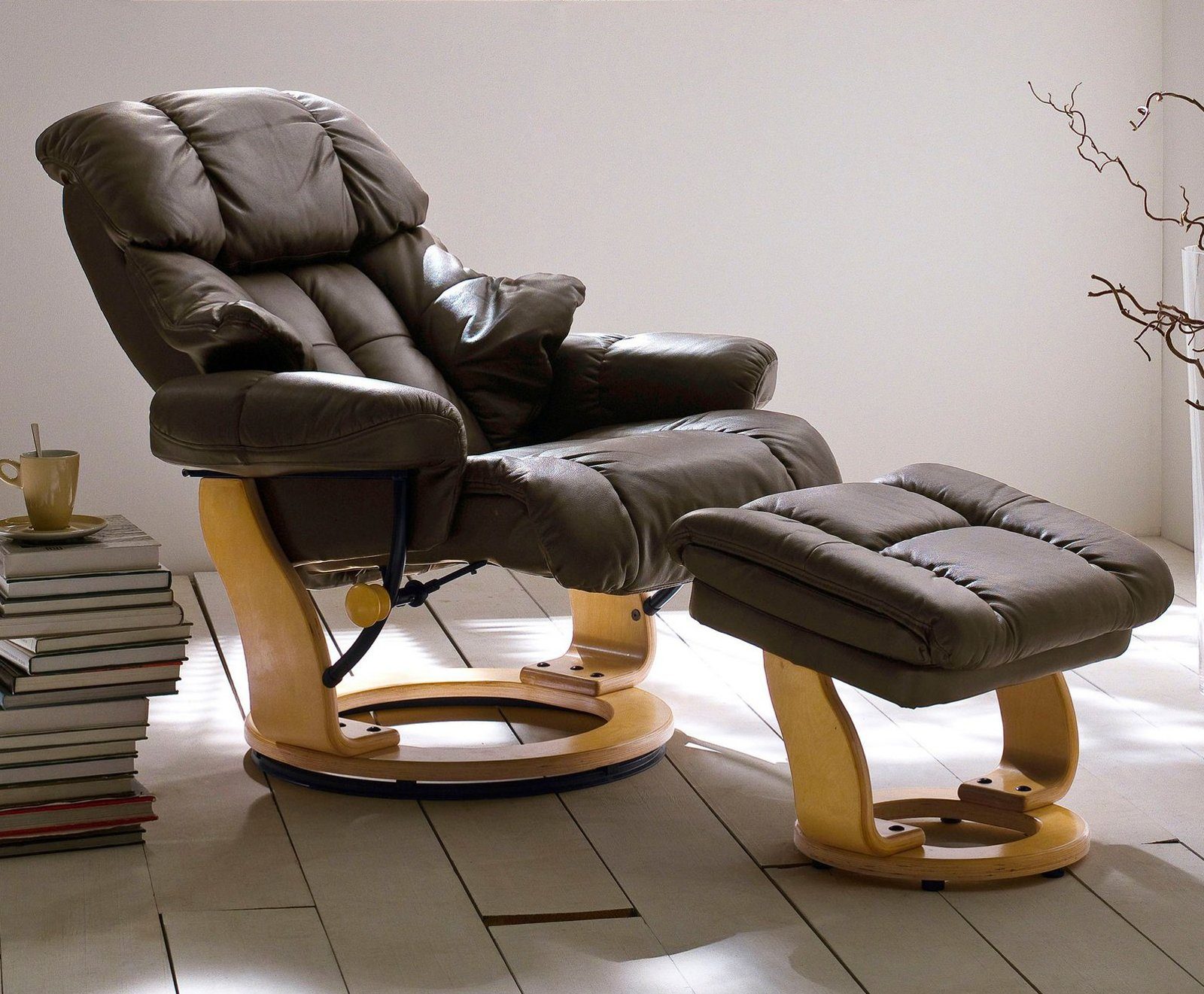 MCA furniture Relaxsessel Calgary (Fernsehsessel XXL 360°drehbar, inklusive  Hocker), Lederbezug, bis 180 Kg