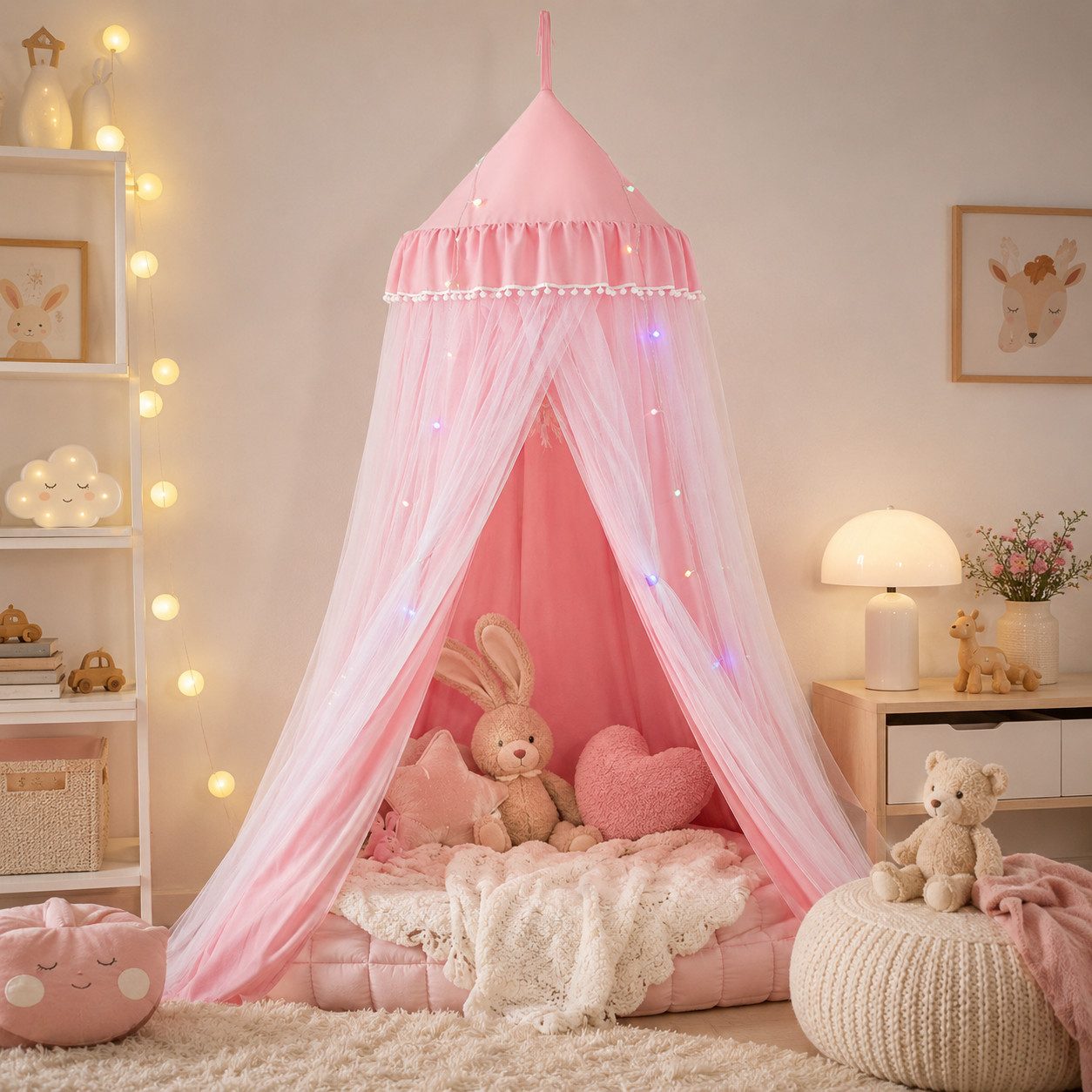 LMaxhome Himmelbett Doppellagiger, Betthimmel mit Moskitonetz, Lichtschutz für Kinder (1-tlg), 270 cm hoher Baldachin fürs Kinderzimmer, 65-cm-Ring, Deckenmontage