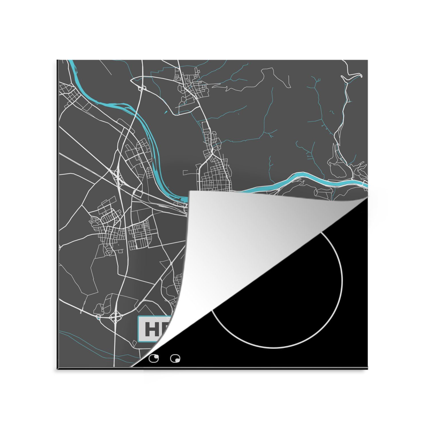 MuchoWow Herdblende-/Abdeckplatte Stadtplan - Deutschland - Blau - Heidelberg - Karte, Vinyl, (1 tlg), 78x78 cm, Ceranfeldabdeckung, Arbeitsplatte für küche