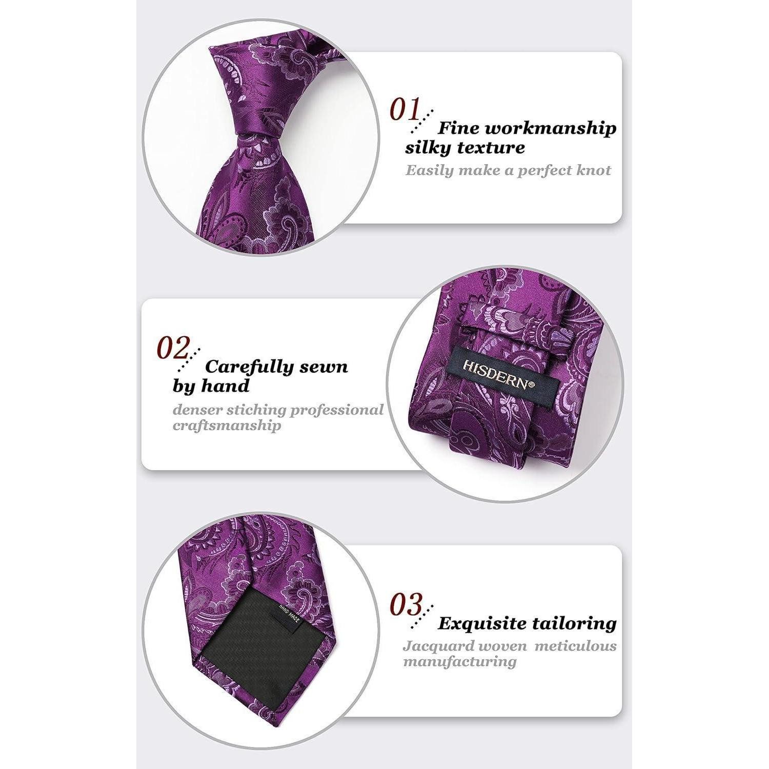 LuxusKollektion Krawatte Krawatte Einstecktuch Herren Paisley Blume Hochzeit Set Lila-4