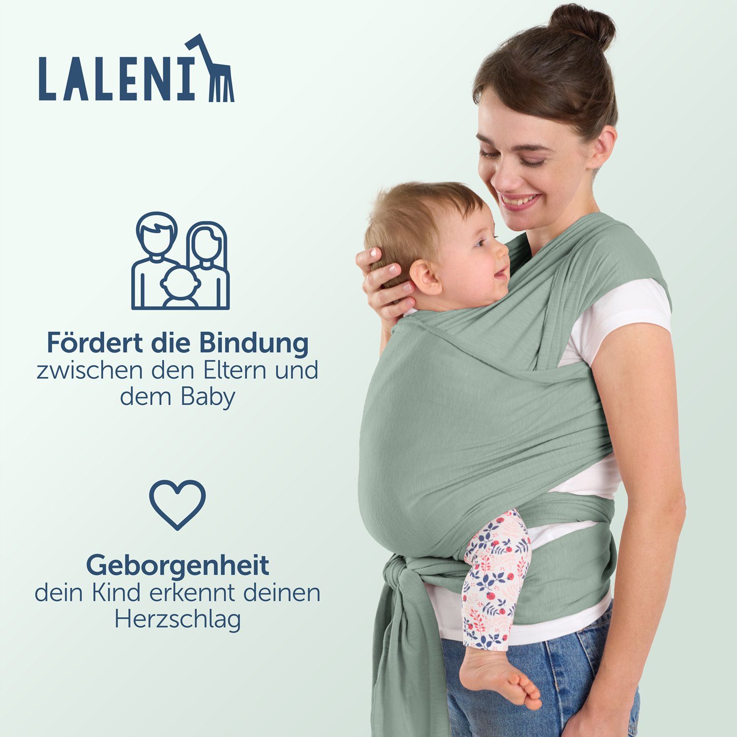 Laleni Tragetuch Babytragetuch für Neugeborene weiche Grün 100% 16kg Bio-Baumwolle, bis - elastisch