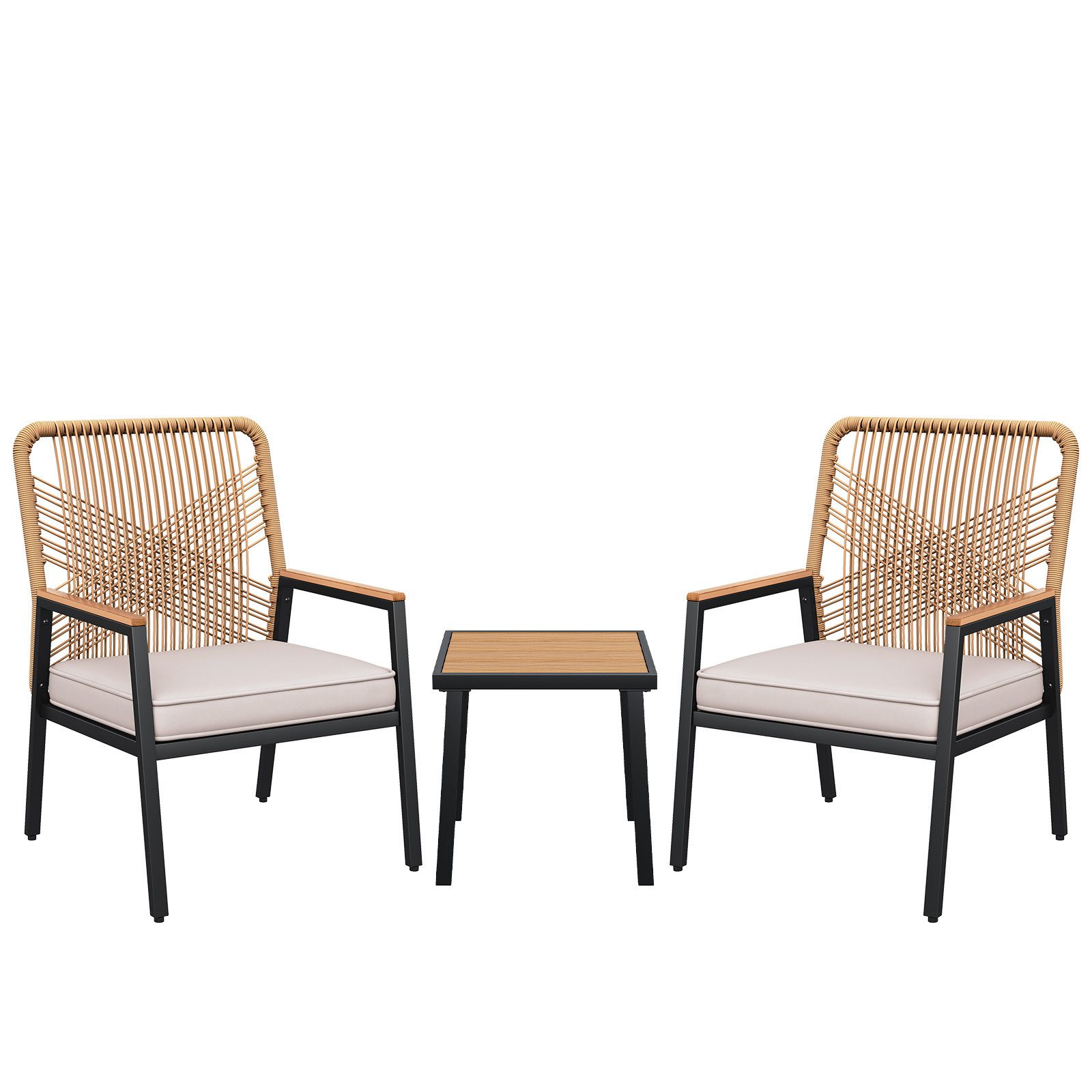 TLGREEN Gartenstuhl Eisen-Rattan Gartensessel,verbreiterter Sitz, (Gartenmöbel-Set,Zwei Stühle und ein Beistelltisch, 3 St), 160 kg Belastbar für Terrasse, Gart – Bild 2 von 5
