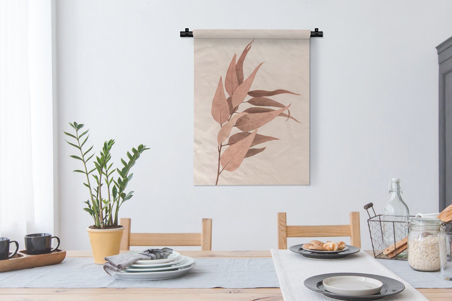 MuchoWow Wanddekoobjekt Pflanze - der an - für Wohnzimmer, Natur Tapisserie, - Braun Deko Blume, Schlafzimmer Wand
